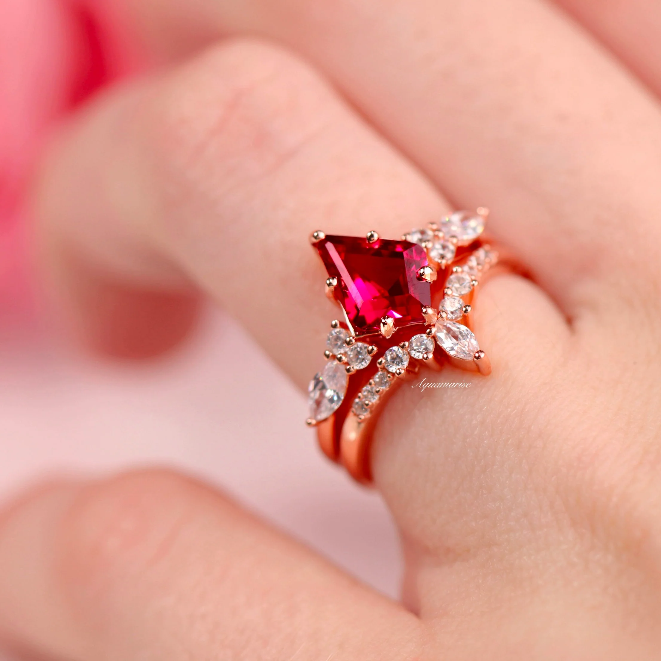 Skye Kite® Lab-Grown Ruby Engagement Ring Set in 14K Solid Rose Gold - Image 3