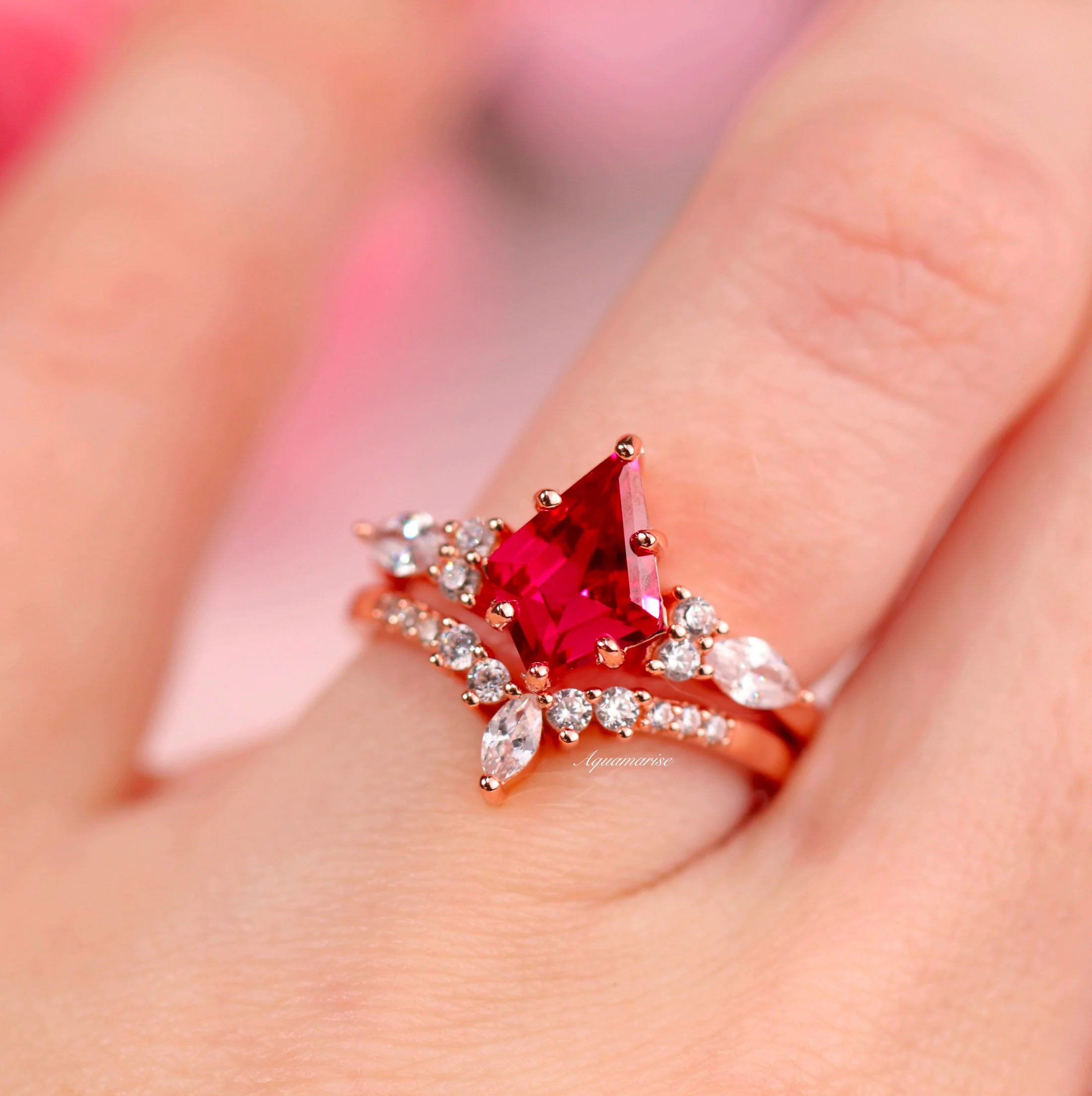Skye Kite® Lab-Grown Ruby Engagement Ring Set in 14K Solid Rose Gold - Image 4