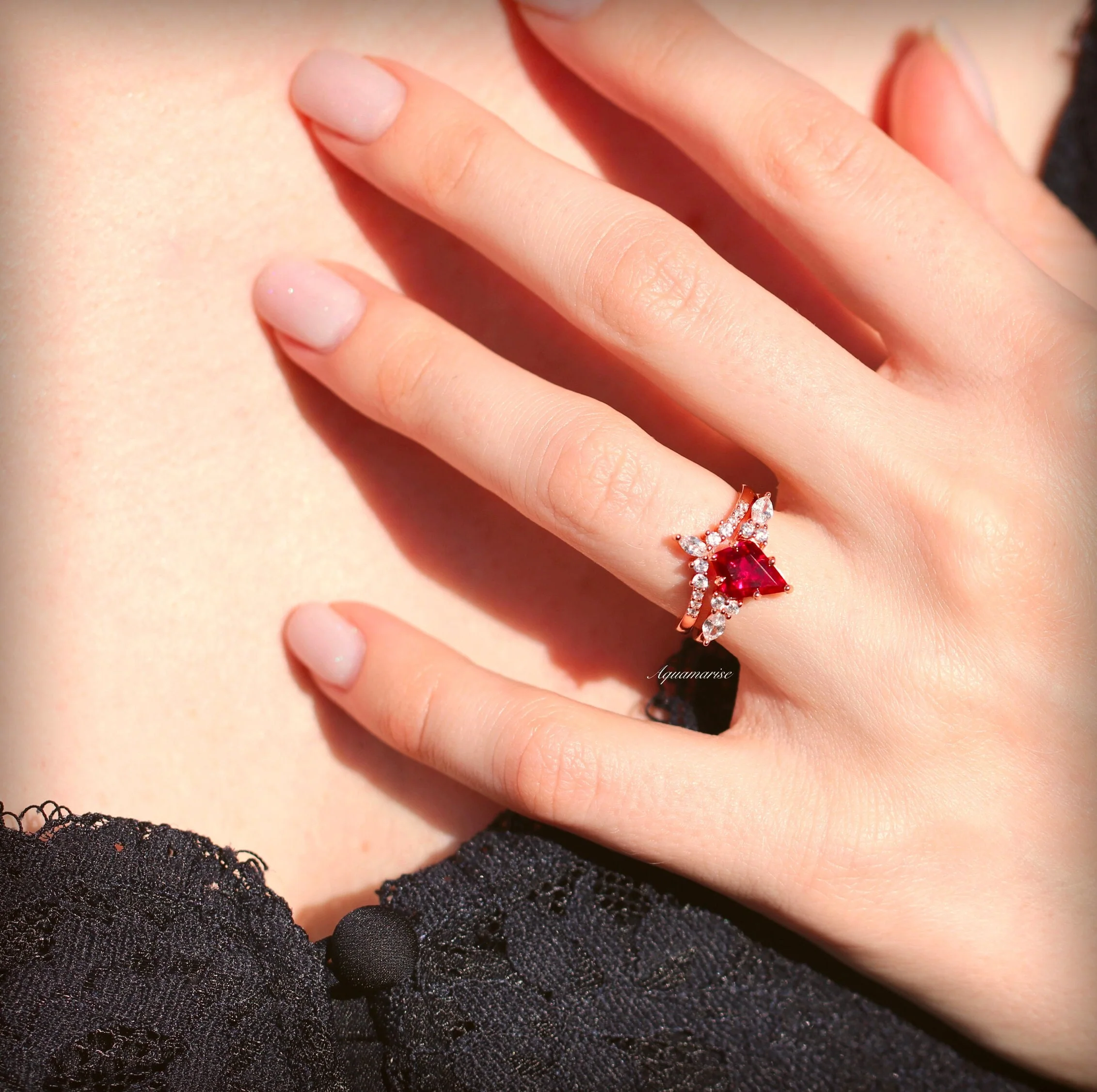 Skye Kite® Lab-Grown Ruby Engagement Ring Set in 14K Solid Rose Gold - Image 5
