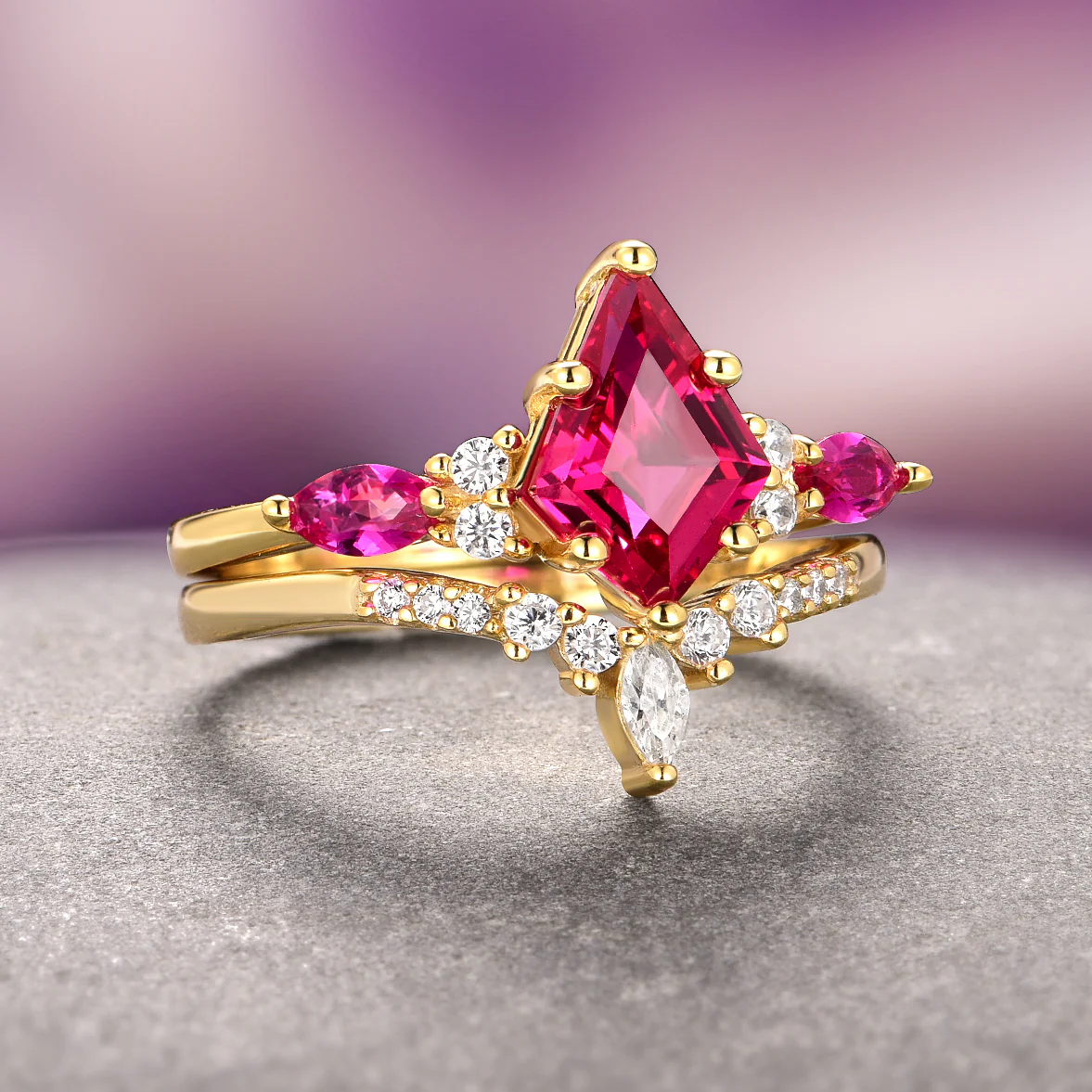 Skye Kite® Ruby Engagement Ring Set- 14K Solid Yellow Gold - Image 2
