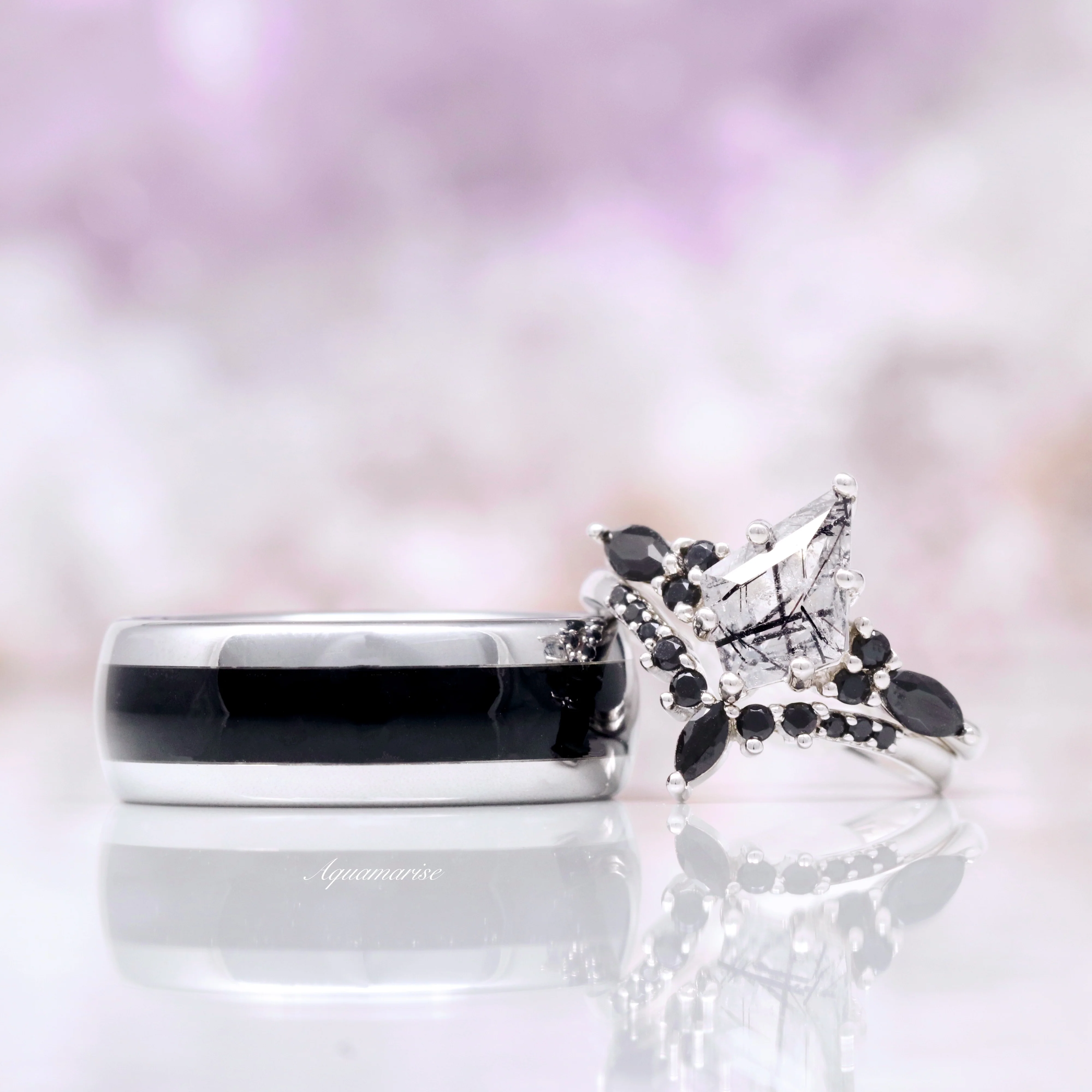 Skye Kite® Rutilated Quartz & Black Onyx Engagement Ring Set in 14K White Gold - Image 2