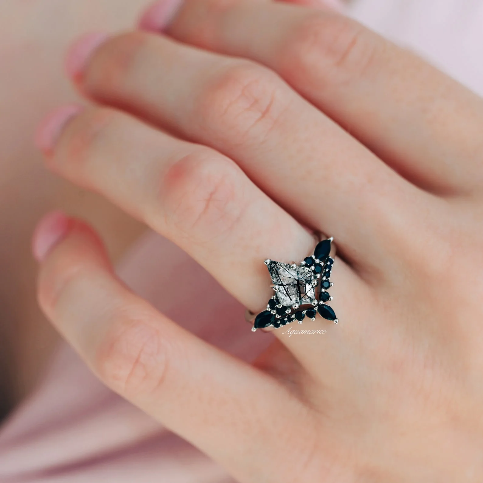 Skye Kite® Rutilated Quartz & Black Onyx Engagement Ring Set in 14K White Gold - Image 3