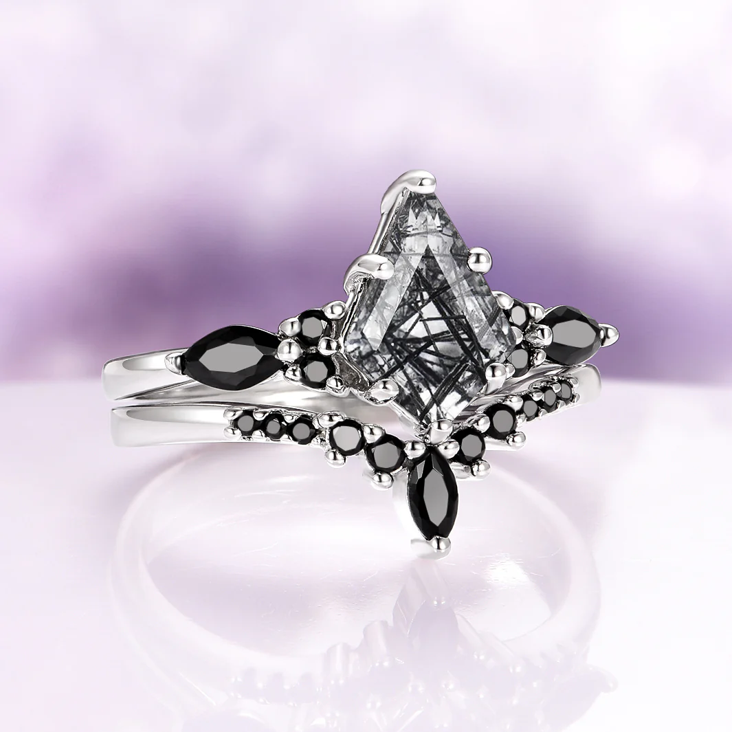 Skye Kite® Rutilated Quartz & Black Onyx Engagement Ring Set in 14K White Gold - Image 5