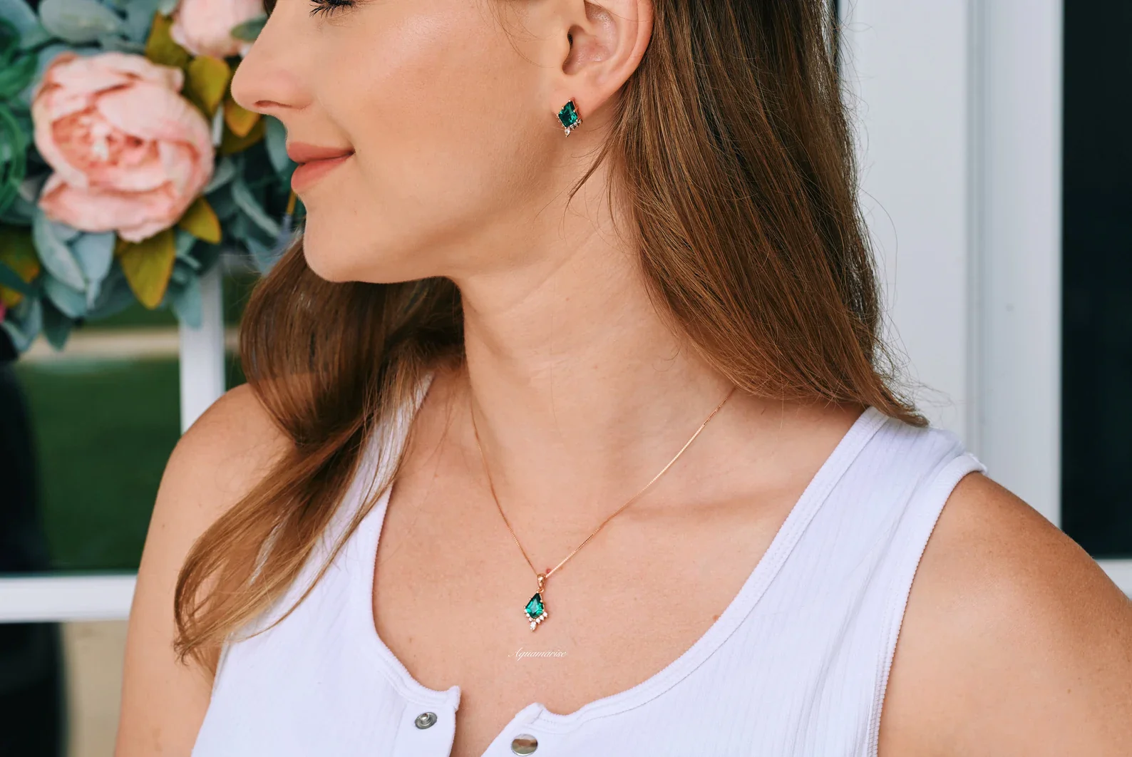 Skye Kite® Emerald Necklace in 14K Rose Gold Vermeil - Image 2