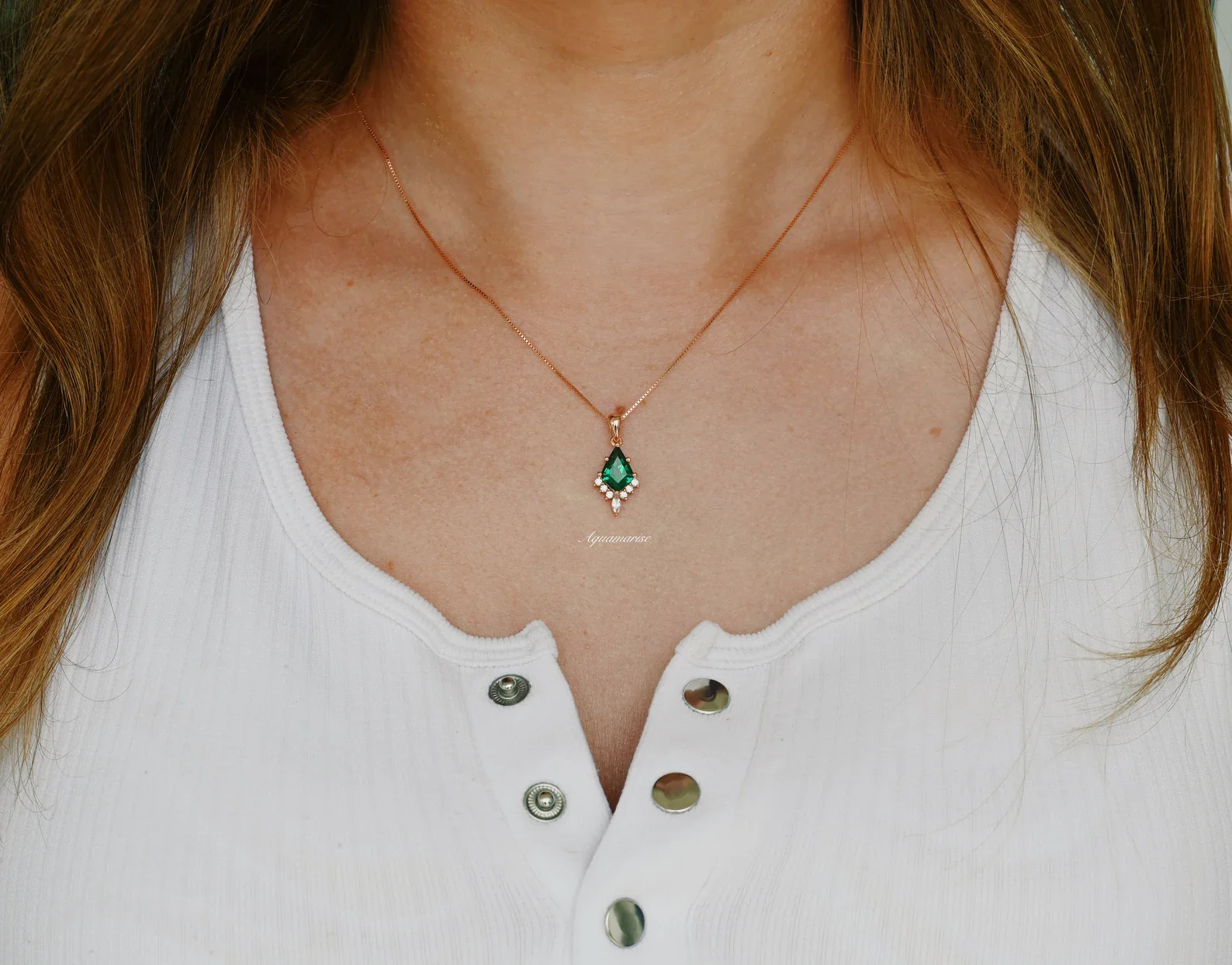 Skye Kite® Emerald Necklace in 14K Rose Gold Vermeil - Image 4