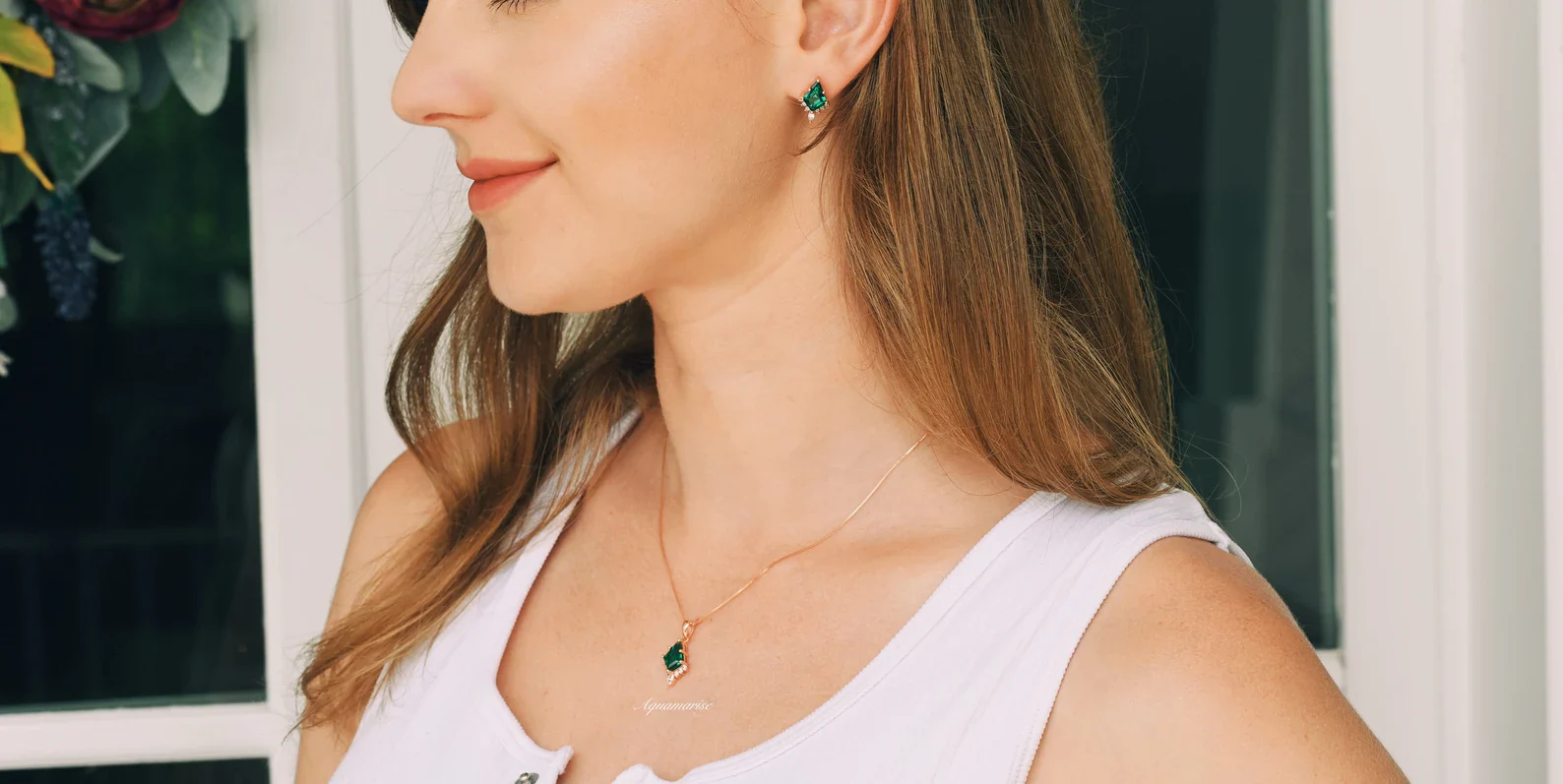 Skye Kite® Emerald Necklace in 14K Rose Gold Vermeil - Image 5