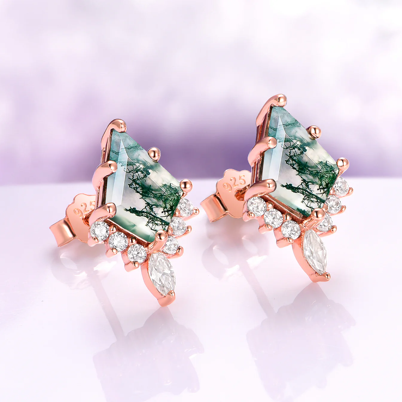 Skye Kite® Green Moss Agate Stud Earrings in 14K Rose Gold Vermeil - Image 4