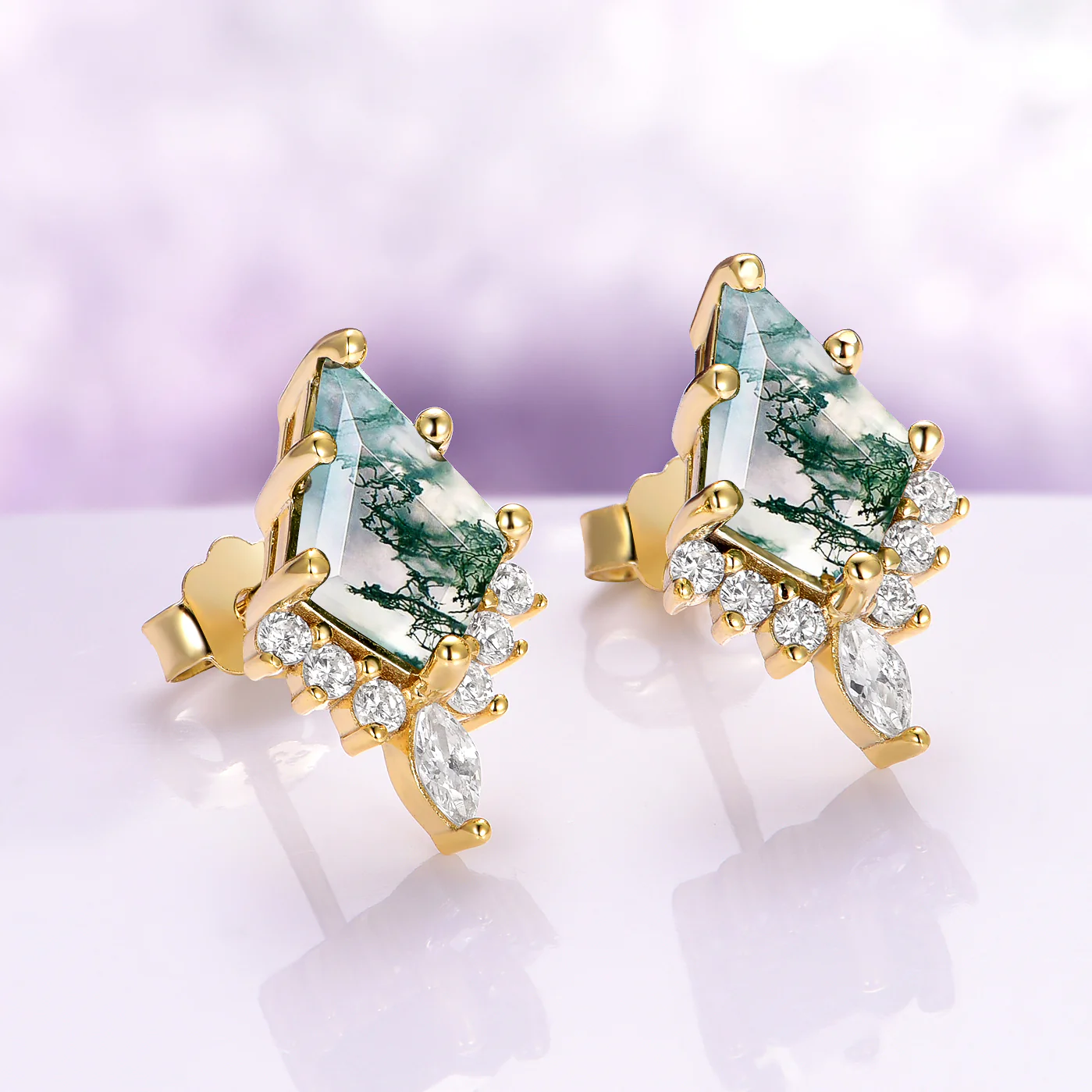 Skye Kite® Green Moss Agate Stud Earrings in 14K Yellow Gold Vermeil - Image 4