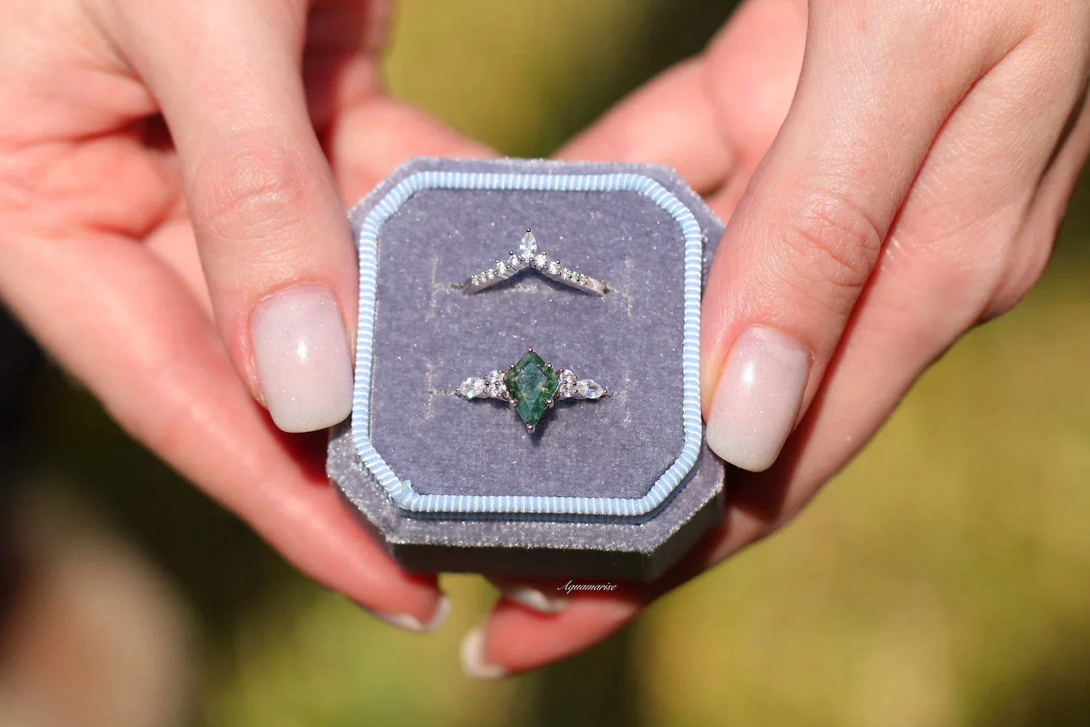 Skye Kite® Green Moss Agate Ring Couples Ring Set - Image 3