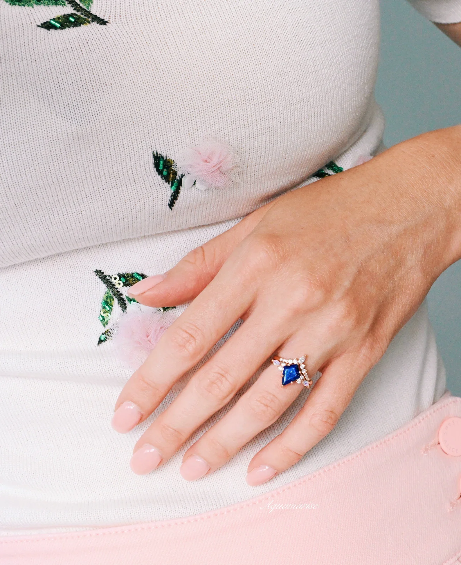 Skye Kite® Natural Lapis Lazuli & Moonstone Ring Set in 14K Rose Gold Vermeil - Image 3