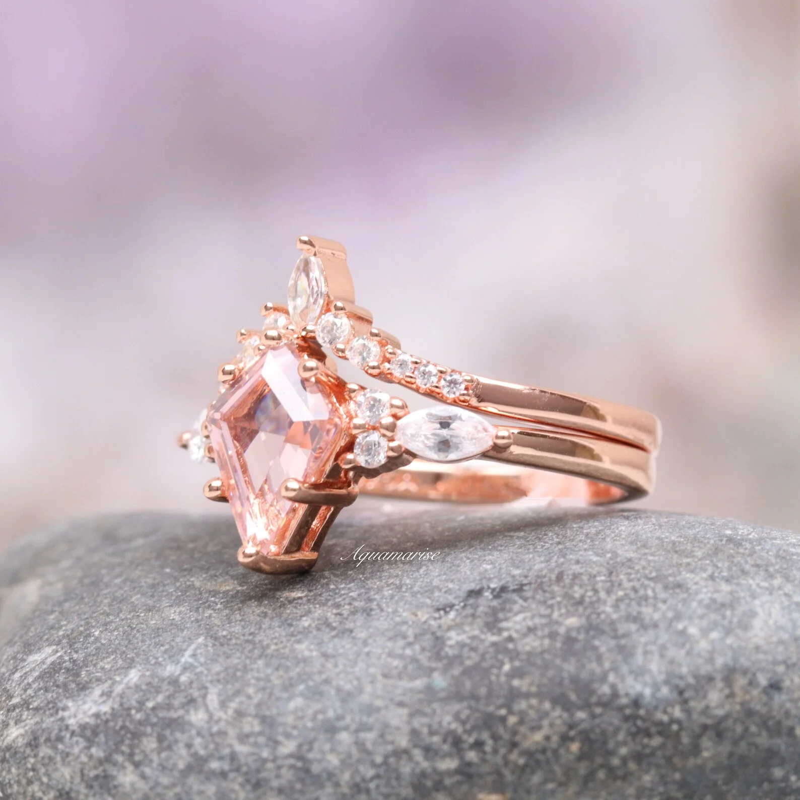 Skye Kite® Morganite Engagement Ring Set in 14K Solid Rose Gold - Image 4