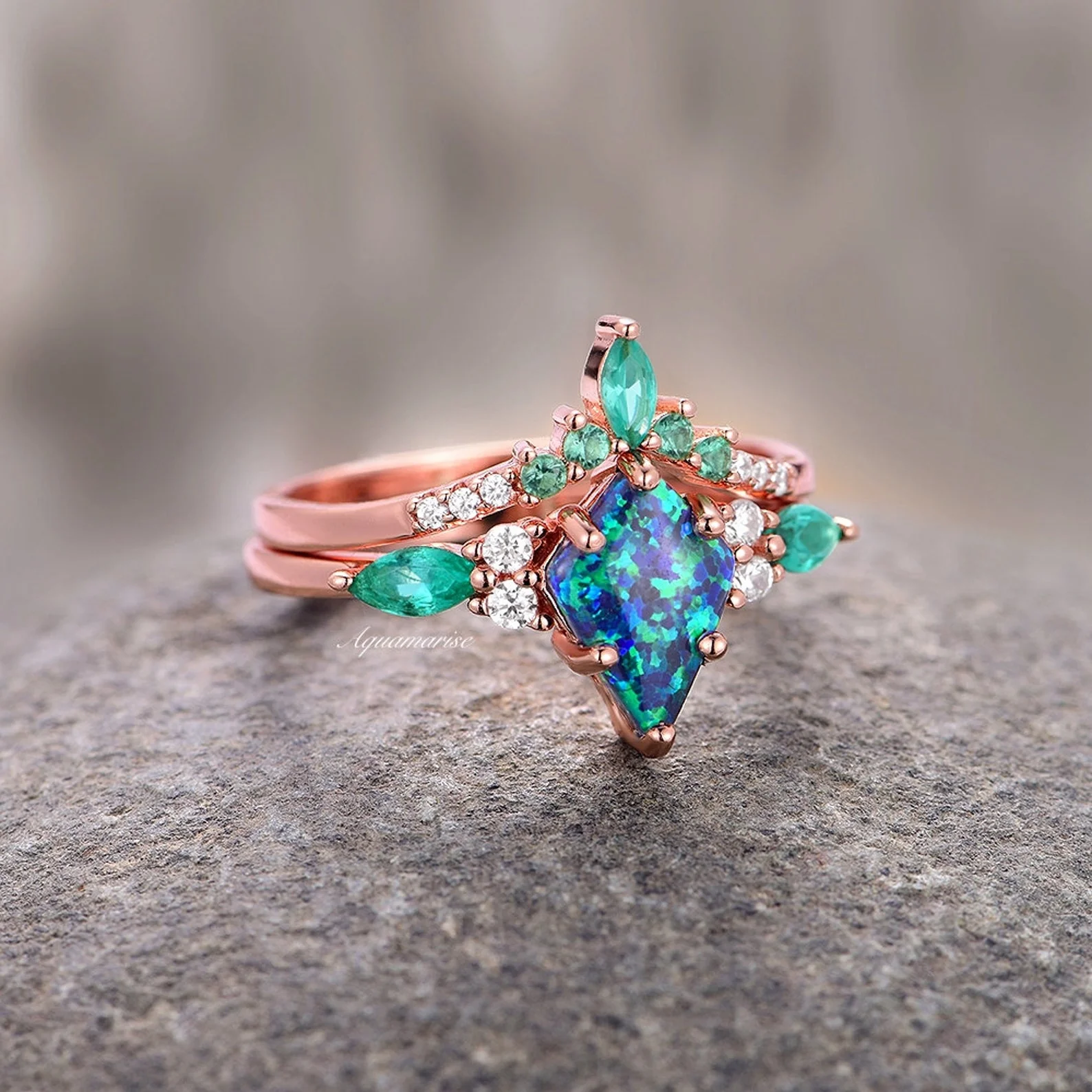 Skye Kite®  Peacock Fire Opal & Emerald Couples Ring Set - Image 10