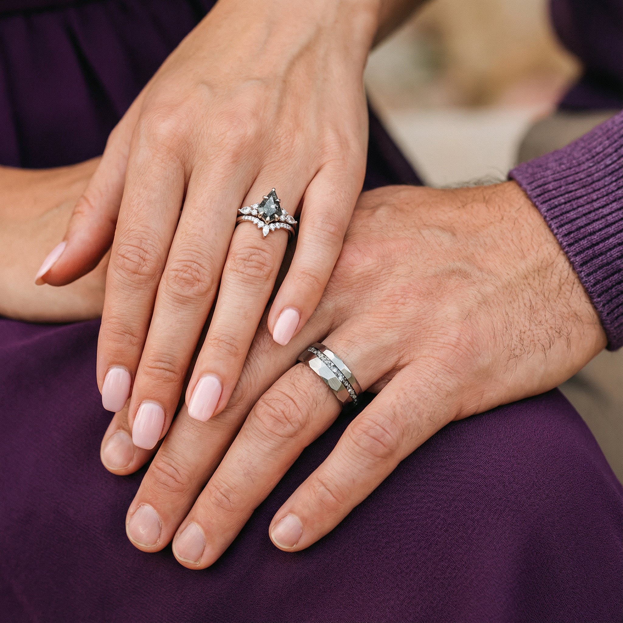 Skye Kite® Galaxy Salt & Pepper (Herkimer Diamond) and Meteorite Couples Ring Set - Image 5