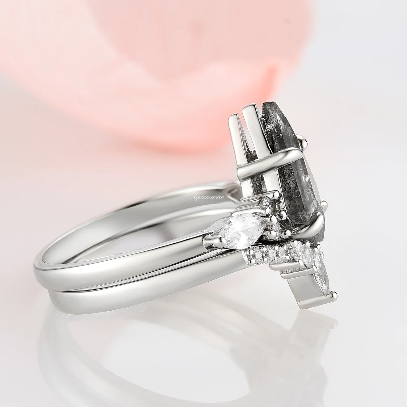 Skye Kite® Natural Herkimer Diamond Engagement Ring Set in 14K White Gold (Salt & Pepper Diamond) - Image 9
