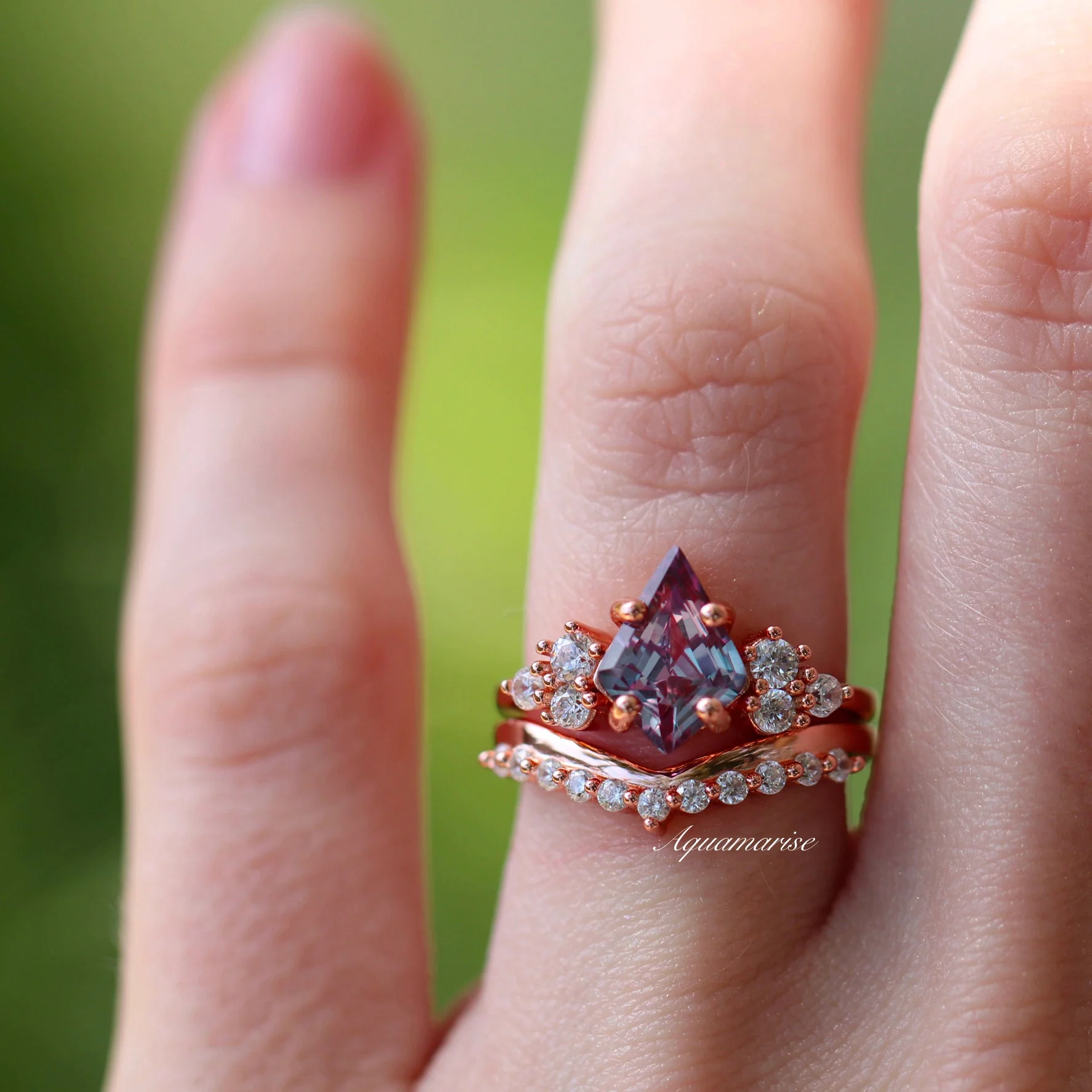 Skylar Kite Cut Alexandrite Engagement Ring Set in 14K Solid Rose Gold - Image 2