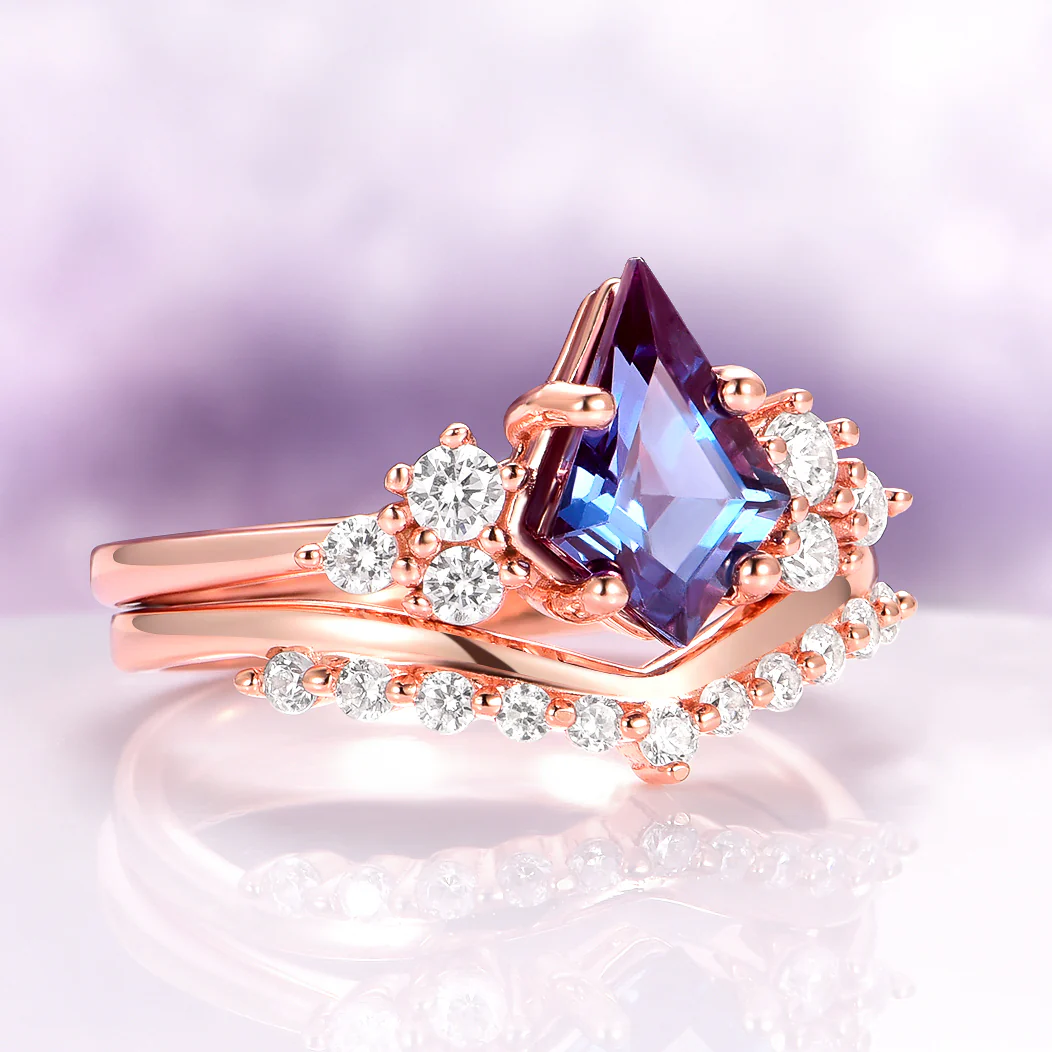 Skylar Kite Cut Alexandrite Engagement Ring Set in 14K Solid Rose Gold - Image 6