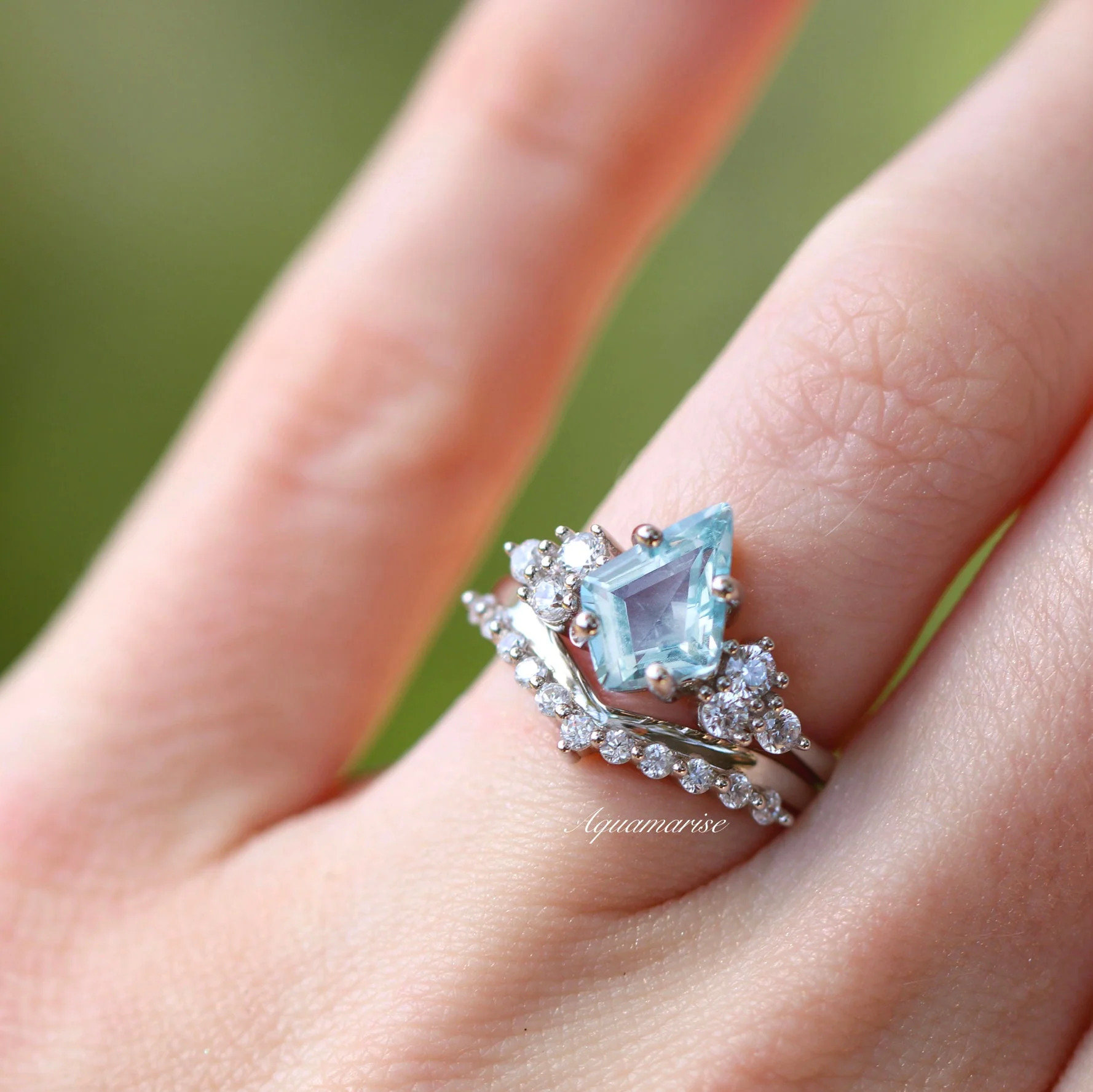 Skylar Kite Cut Aquamarine Engagement Ring Set in 14K White Gold - Image 3