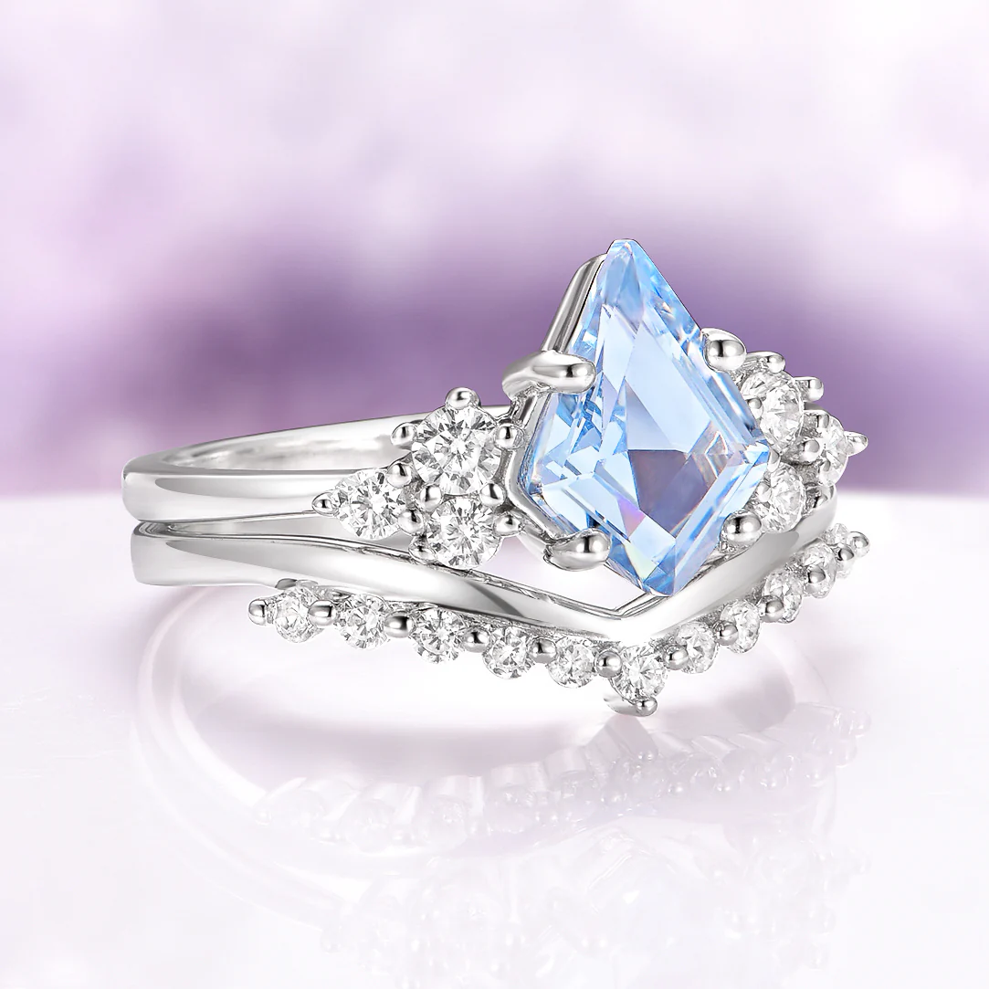 Skylar Kite Cut Aquamarine Engagement Ring Set in 14K White Gold - Image 5