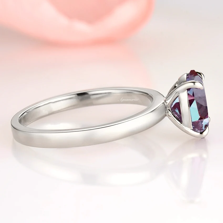Solitaire 2ct Oval Cut Alexandrite Engagement Ring- Sterling Silver - Image 4