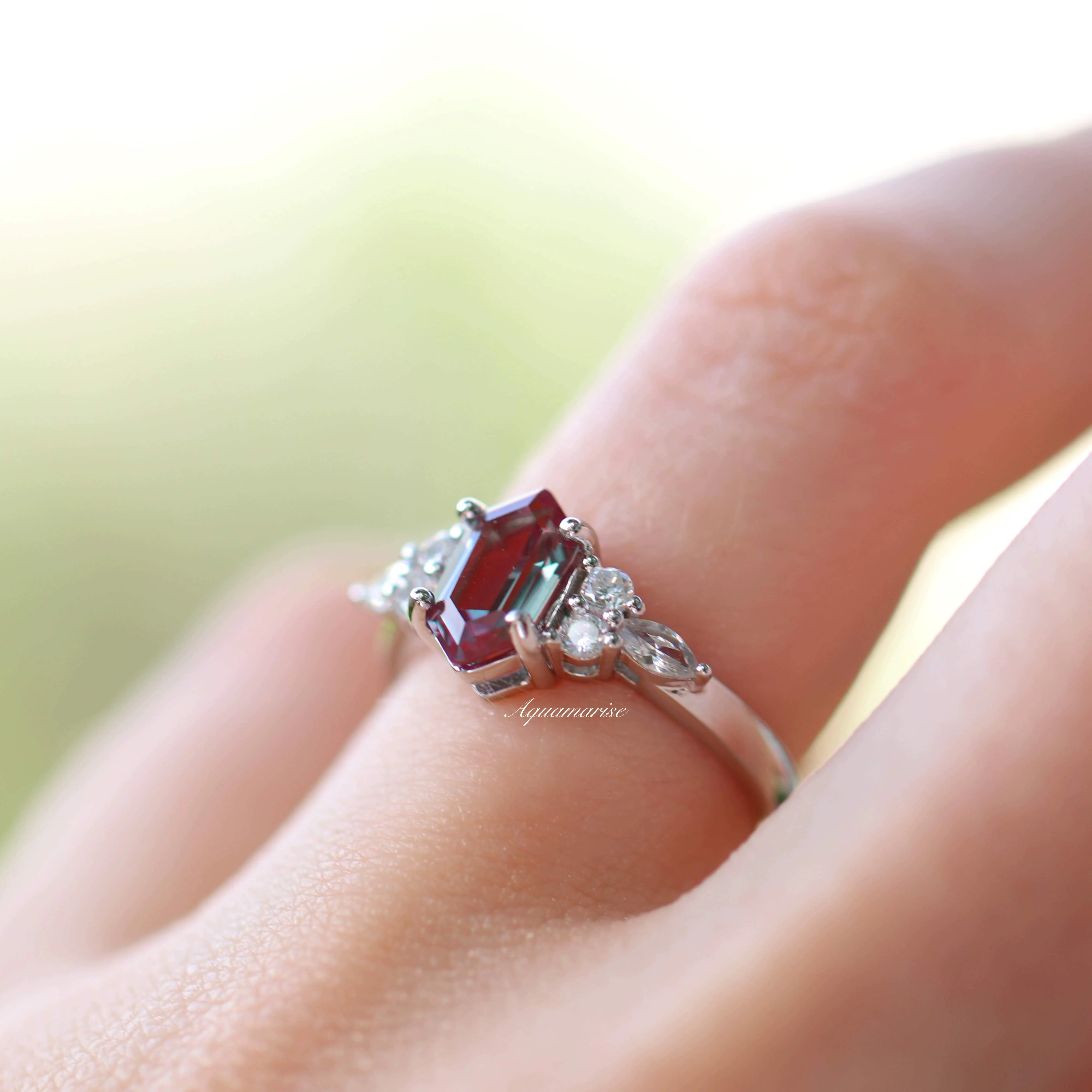 Sonnet Hexagon Cut Alexandrite Engagement Ring in 14K White Gold - Image 4