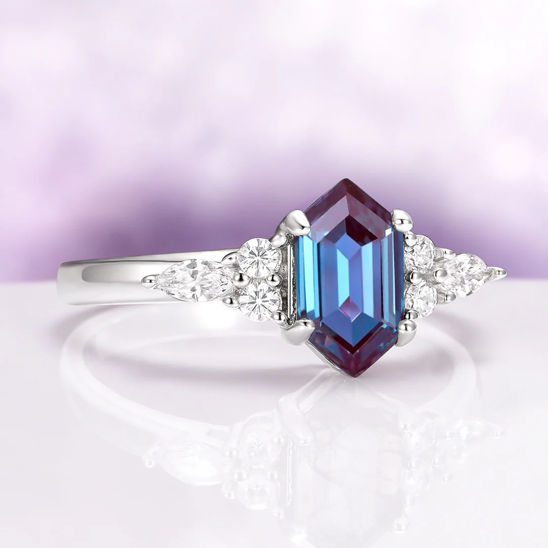 Sonnet Hexagon Cut Alexandrite Engagement Ring in 14K White Gold - Image 6