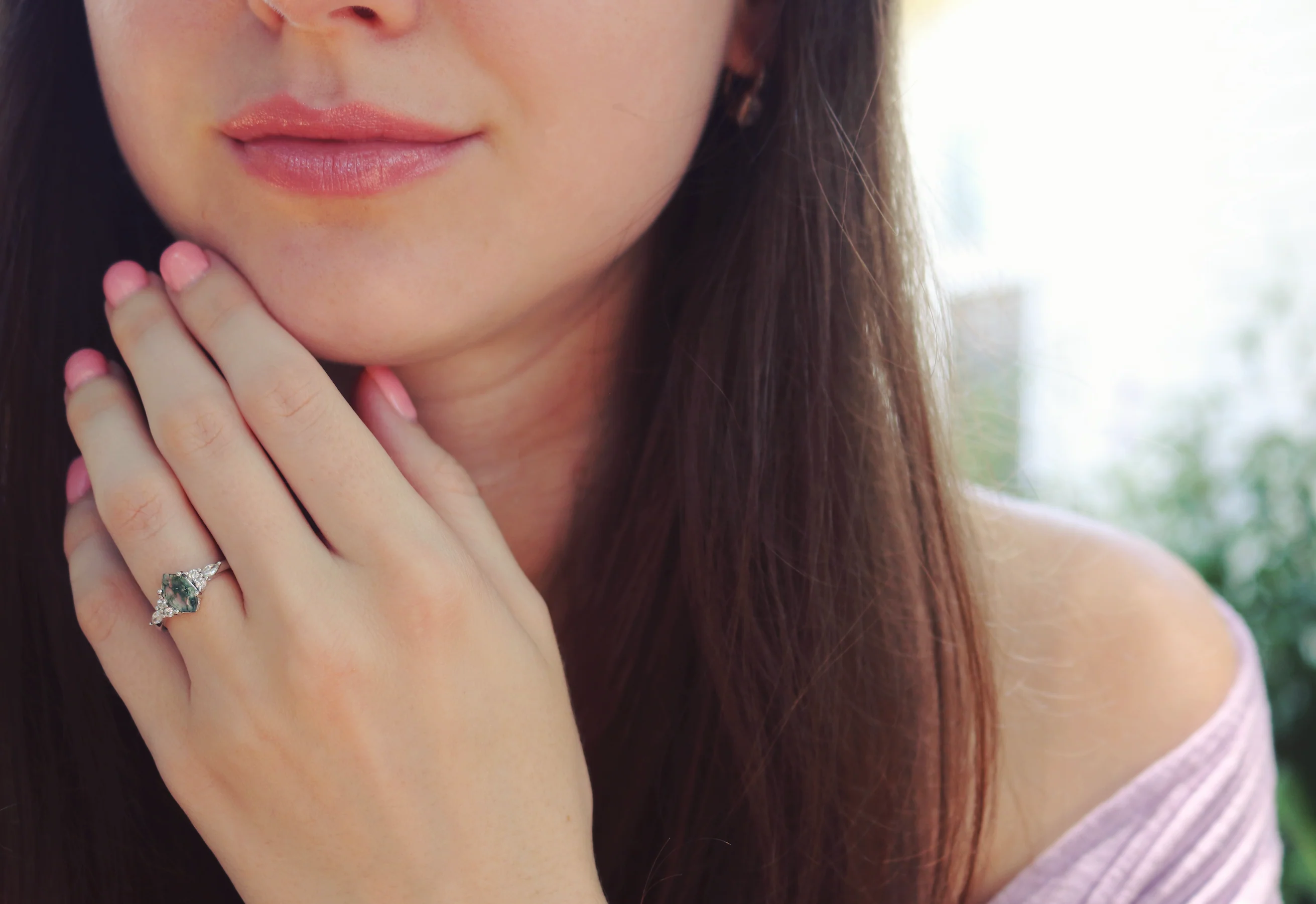 Sonnet Hexagon Green Moss Agate Ring in Sterling Silver - Image 3