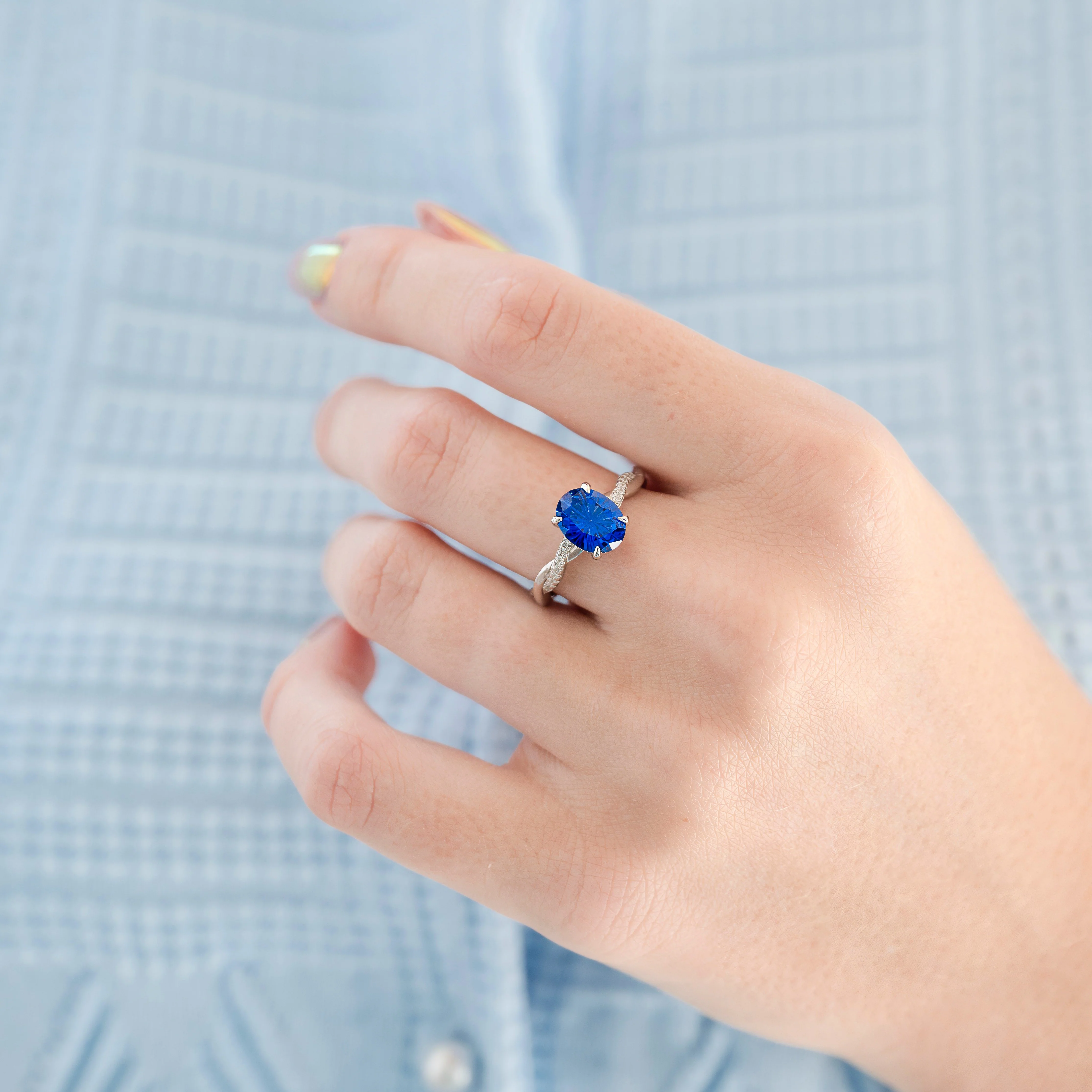 Sophia Fireworks Cut Blue Sapphire Ring in Sterling Silver - Image 2