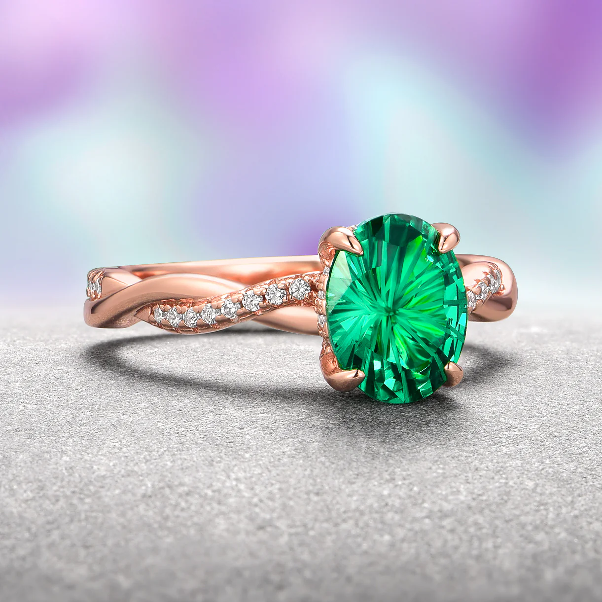 Sophia Fireworks Cut Emerald Engagement Ring in 14K Solid Rose Gold - Image 3