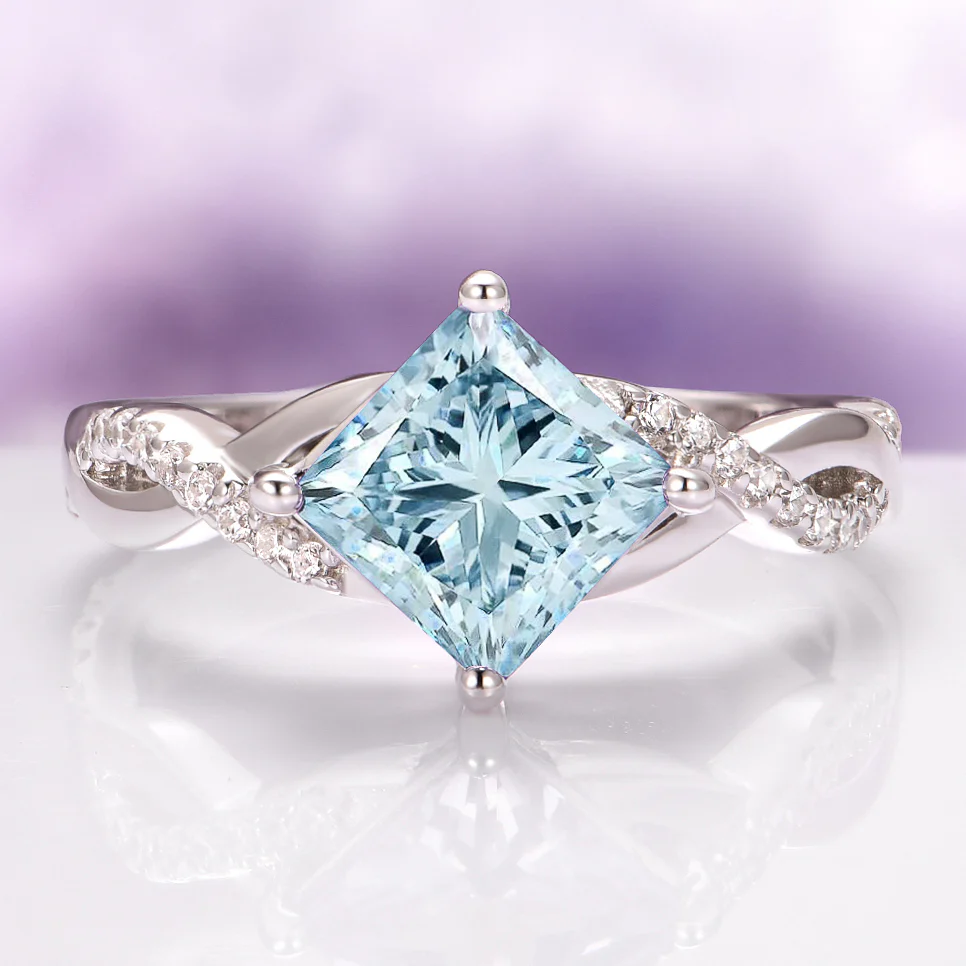 Sophia Twisted Vine Aquamarine Engagement Ring in 14K White Gold