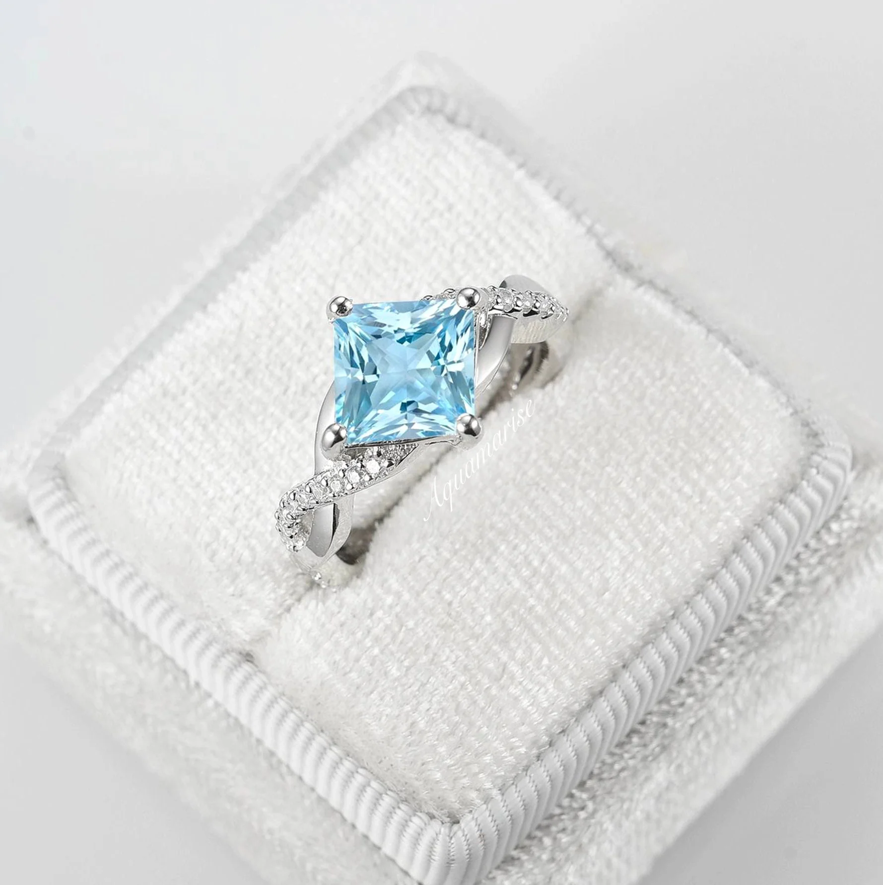 Sophia Twisted Vine Aquamarine Engagement Ring in 14K White Gold - Image 2