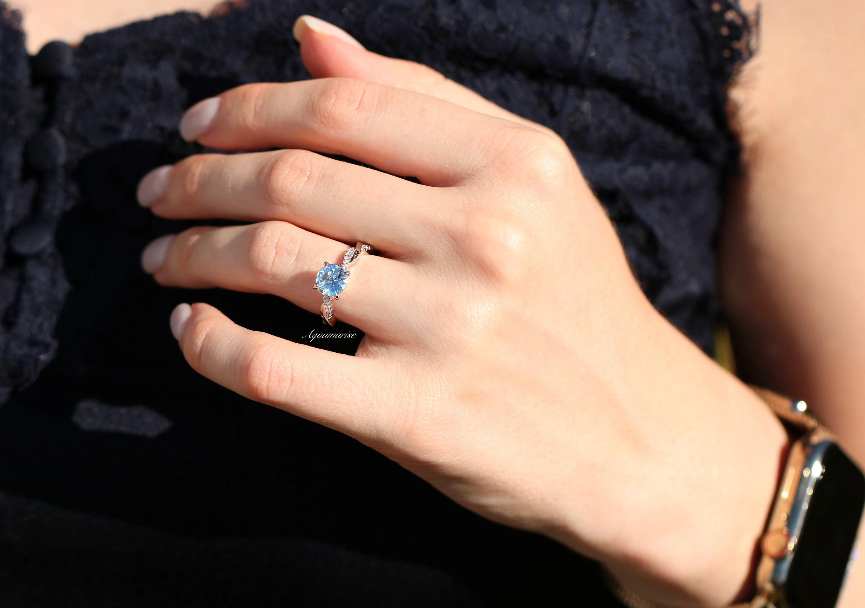 Sophia Twisted Vine Aquamarine Engagement Ring in 14K White Gold - Image 4