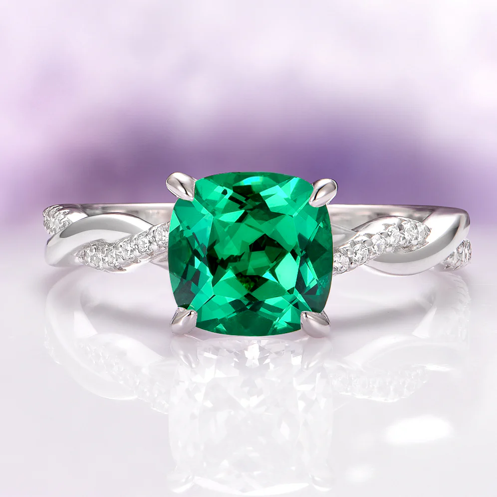 Sophia Twisted Vine Emerald Engagement Ring in 14K White Gold