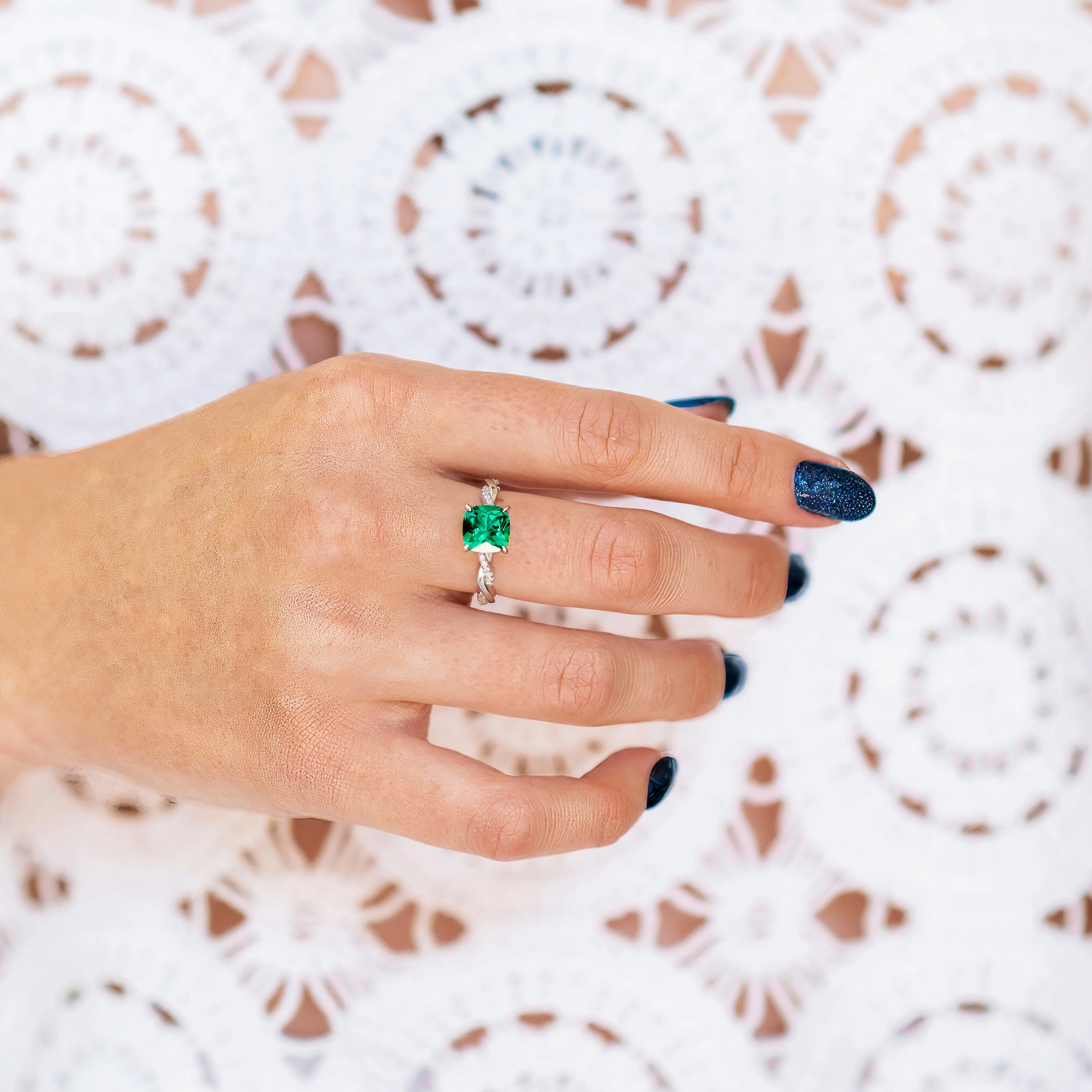 Sophia Twisted Vine Emerald Engagement Ring in 14K White Gold - Image 2