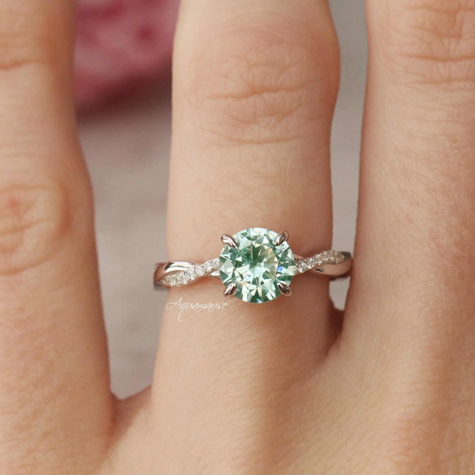 Sophia Twisted Vine Light Green Sapphire Engagement Ring in 14K White Gold - Image 2