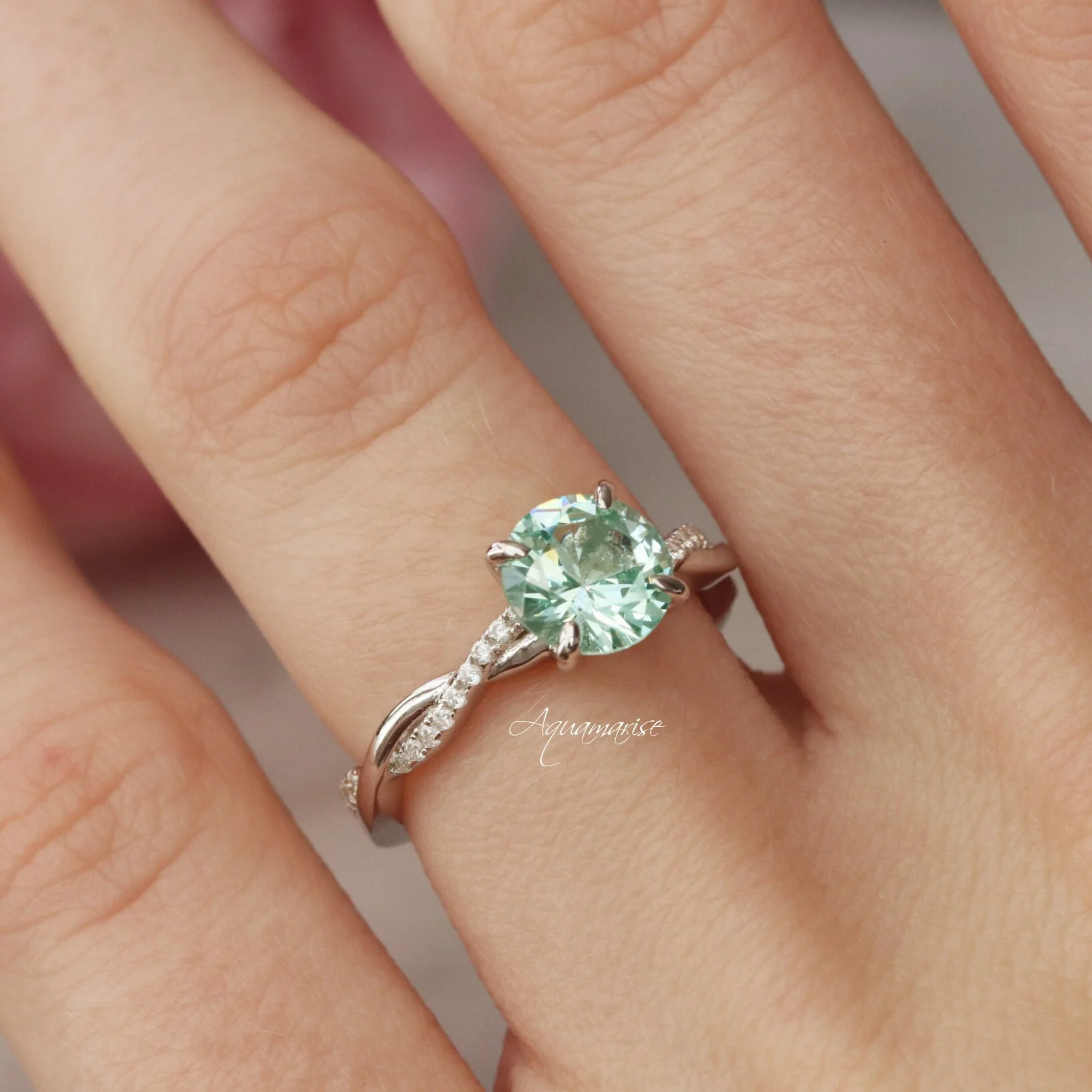 Sophia Twisted Vine Light Green Sapphire Engagement Ring in 14K White Gold - Image 3