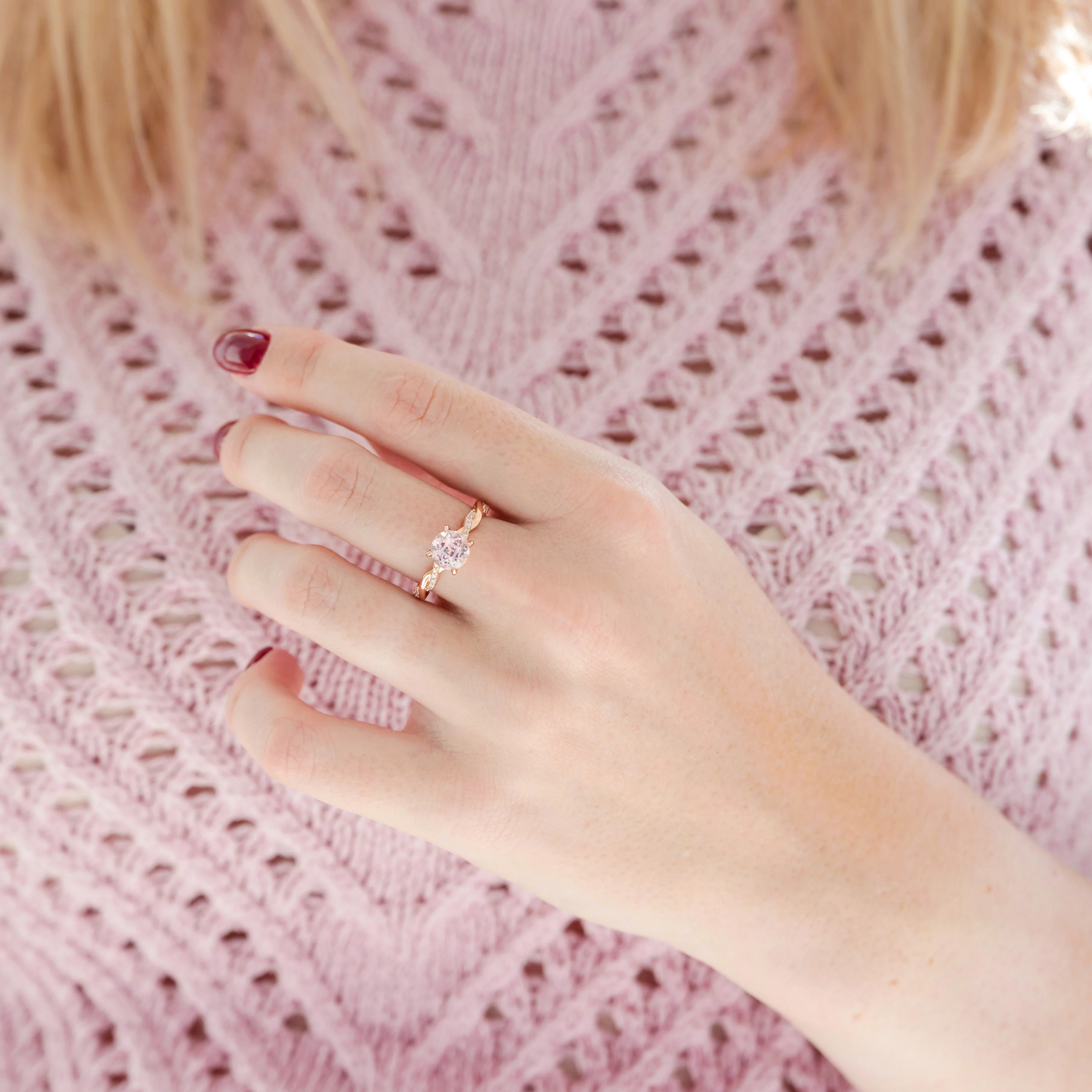 Sophia Twisted Vine Morganite Ring- 14K Solid Rose Gold - Image 2