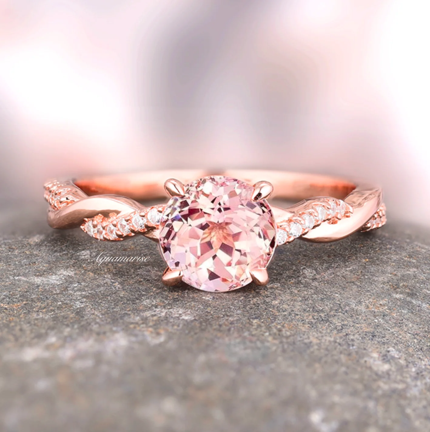 Sophia Twisted Vine Morganite Ring- 14K Solid Rose Gold - Image 3