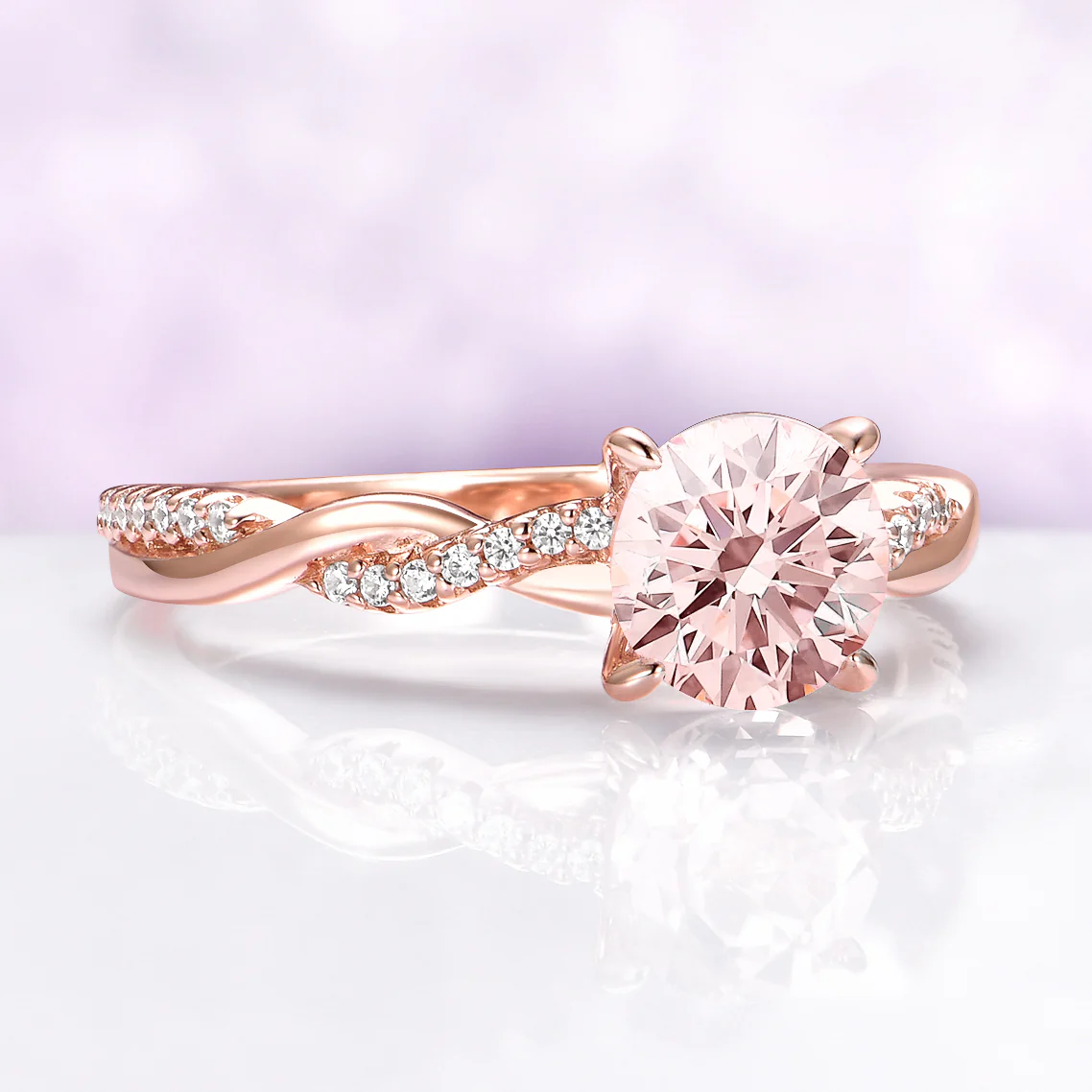 Sophia Twisted Vine Morganite Ring- 14K Solid Rose Gold - Image 5