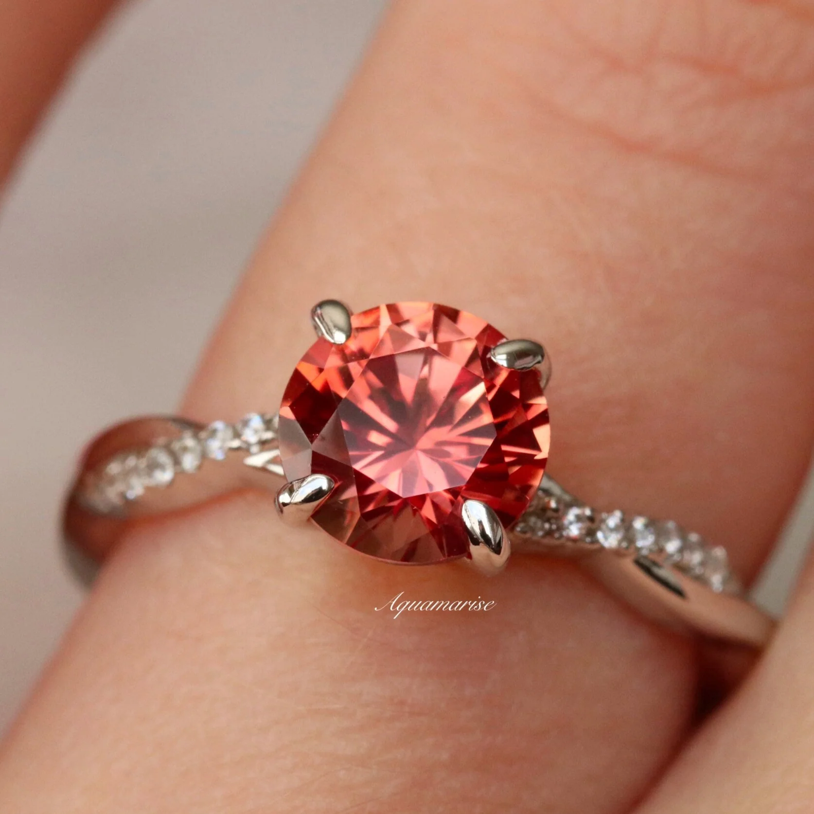 Sophia Padparadscha Sapphire Engagement Ring in 14K White Gold - Image 2