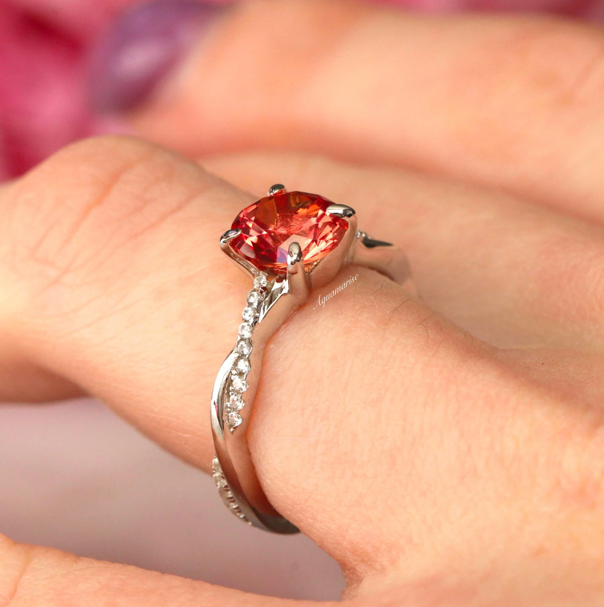Sophia Padparadscha Sapphire Engagement Ring in 14K White Gold - Image 4