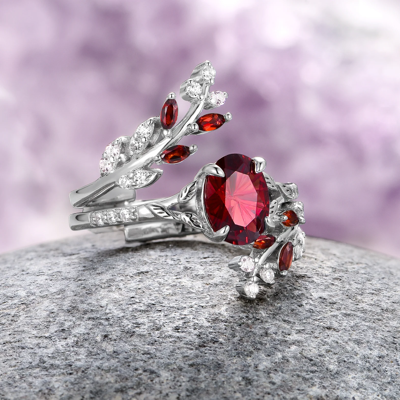 Unique Fireworks Cut Garnet & Whiskey Barrel Couples Ring Set - Image 12