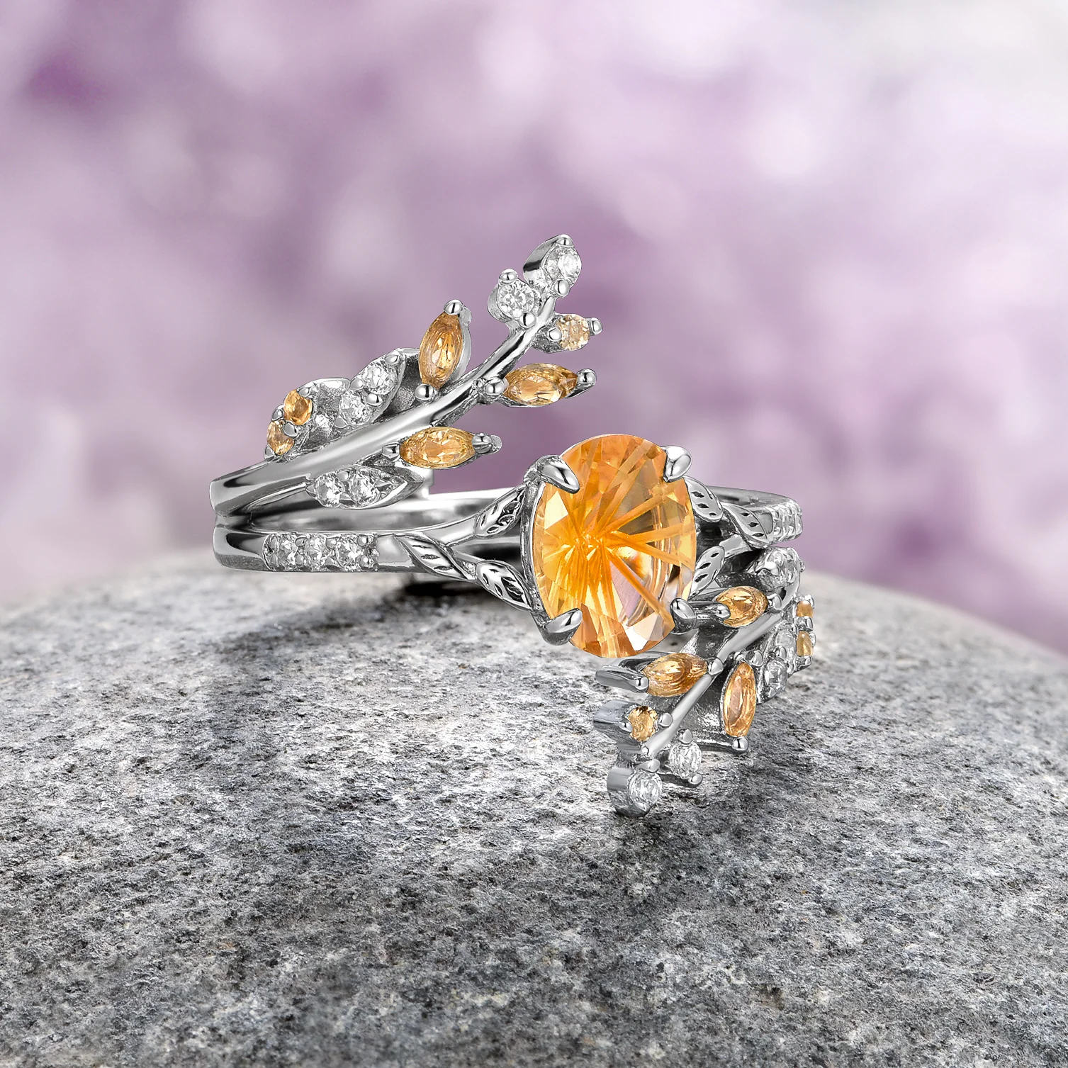 Fantasy Cut Citrine Couples Ring Set - Image 4