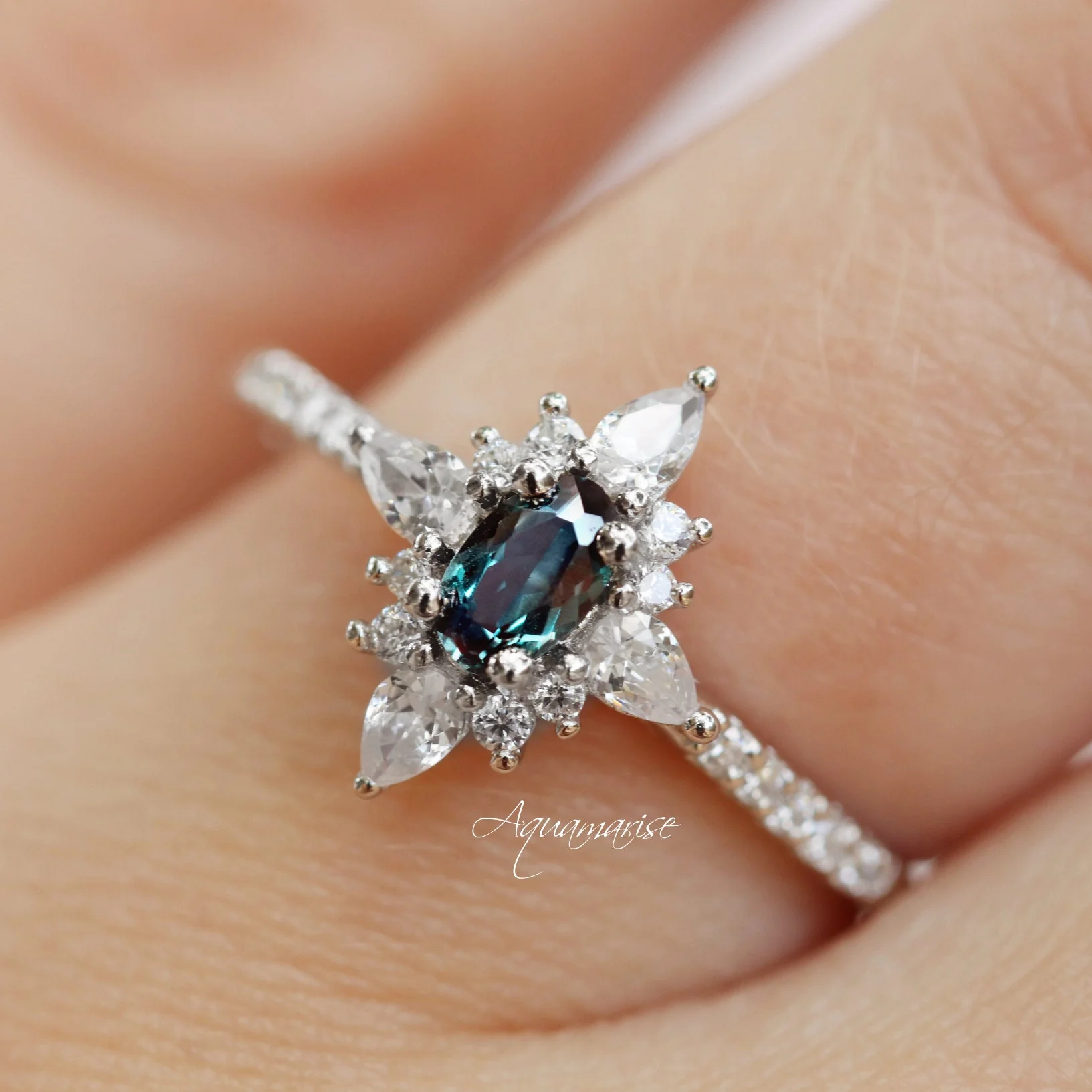 Starburst Alexandrite Engagement Ring in 14K White Gold - Image 3