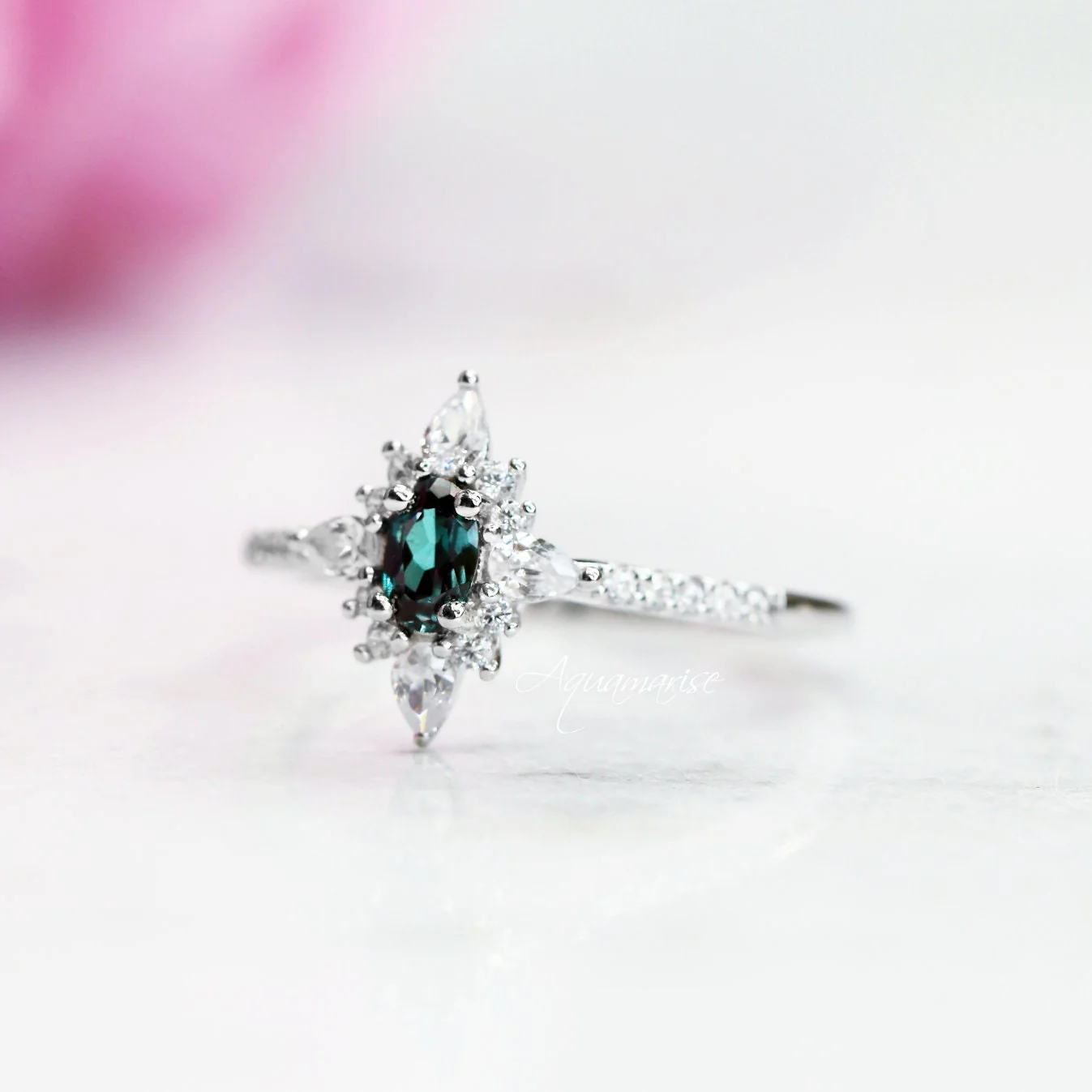 Starburst Alexandrite Engagement Ring in 14K White Gold - Image 5