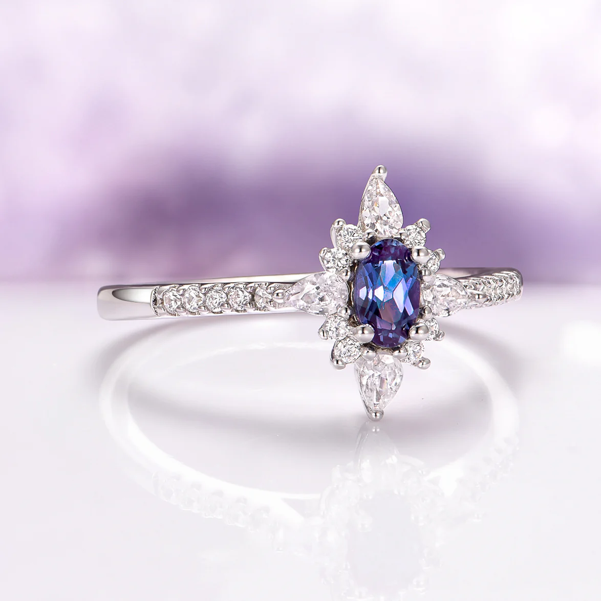 Starburst Alexandrite Engagement Ring in 14K White Gold - Image 6