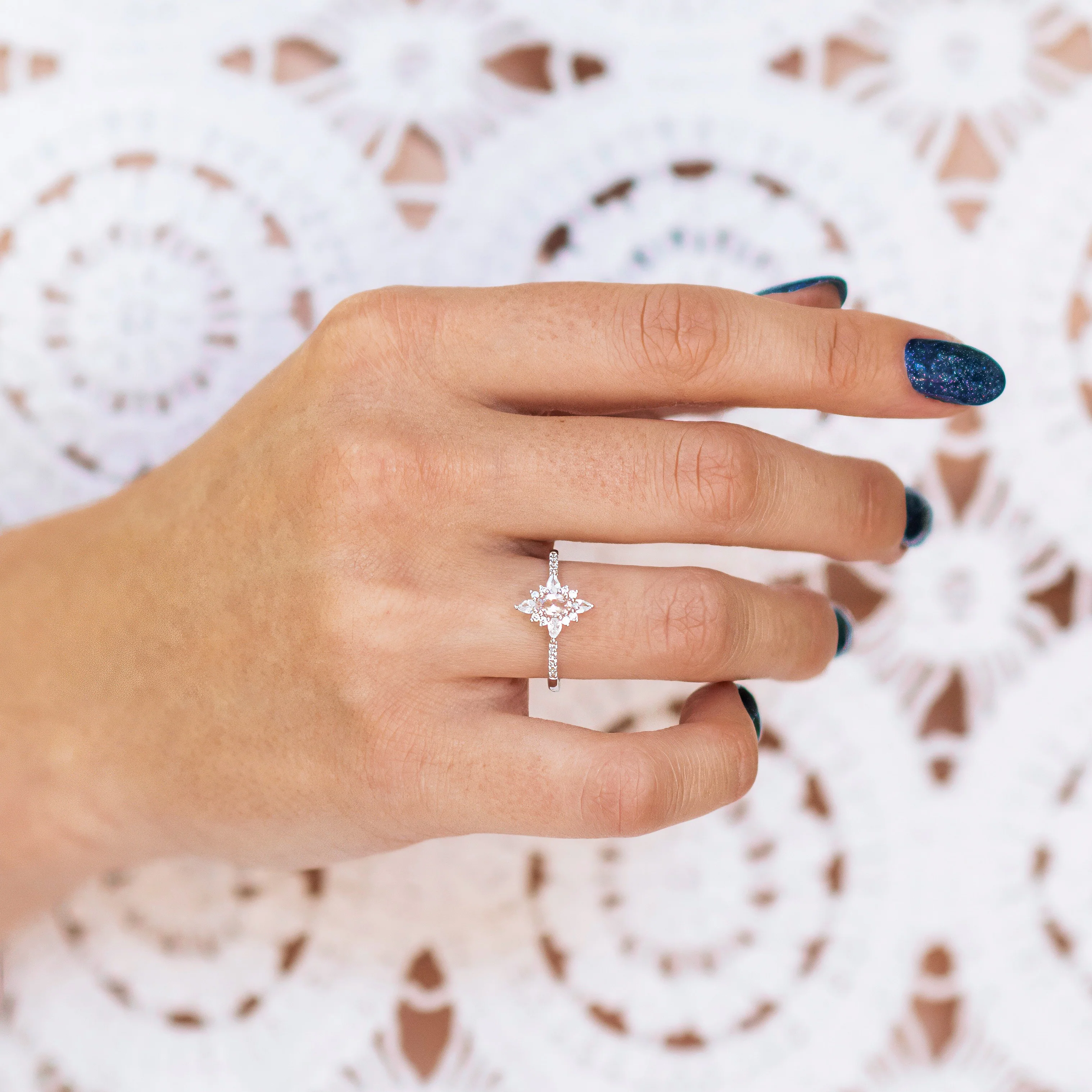 Starburst Morganite Engagement Ring in Sterling Silver - Image 4