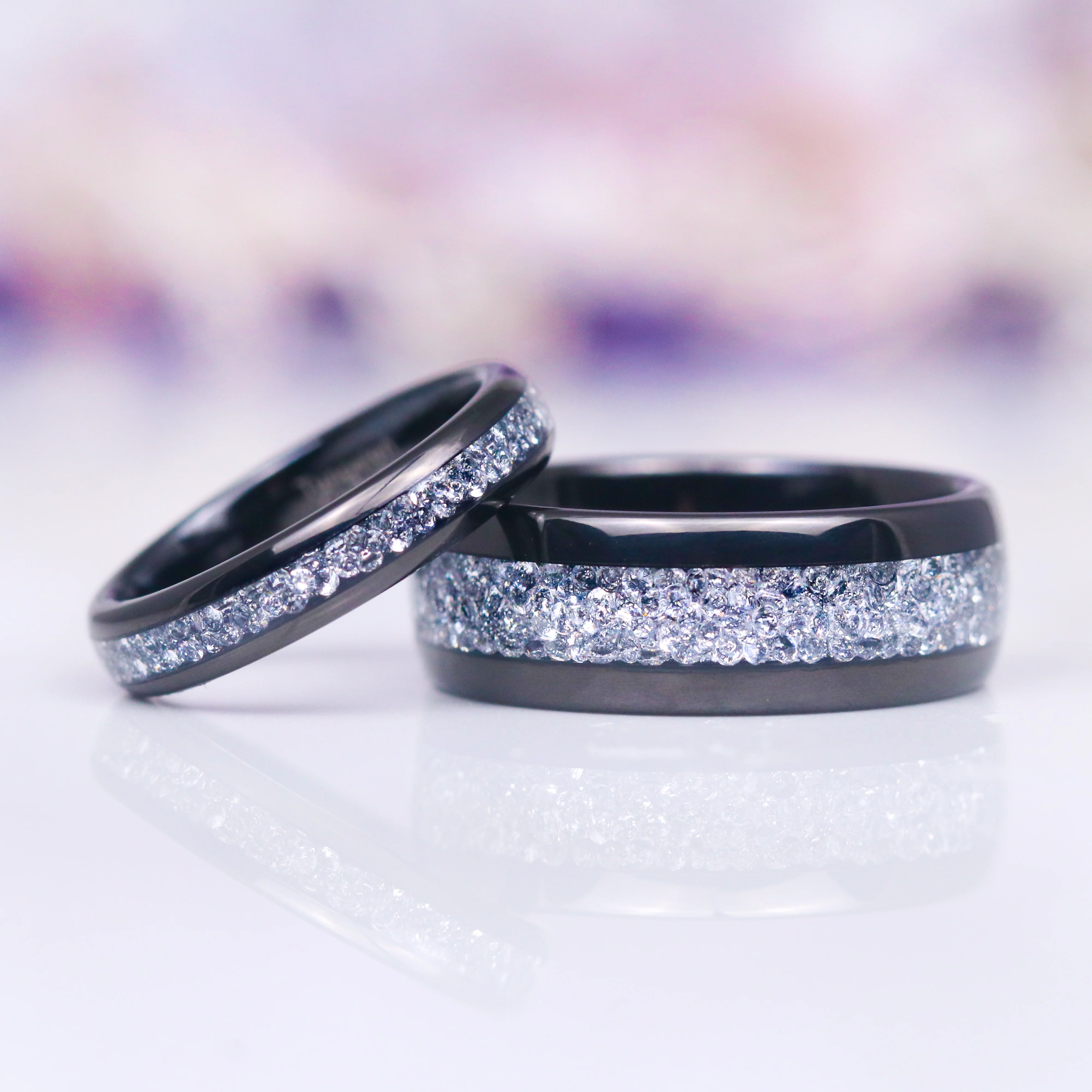 Starlux Crushed Diamond Wedding Band in Black Tungsten (8mm) - Image 2