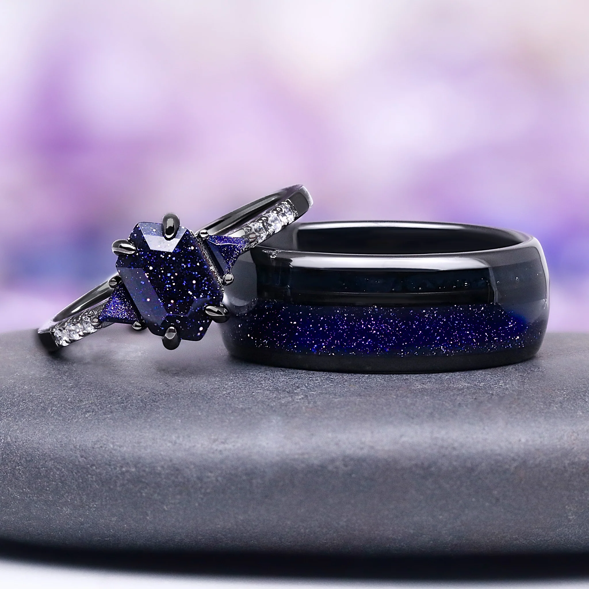 Starry Night™ Geometric Couples Ring Set