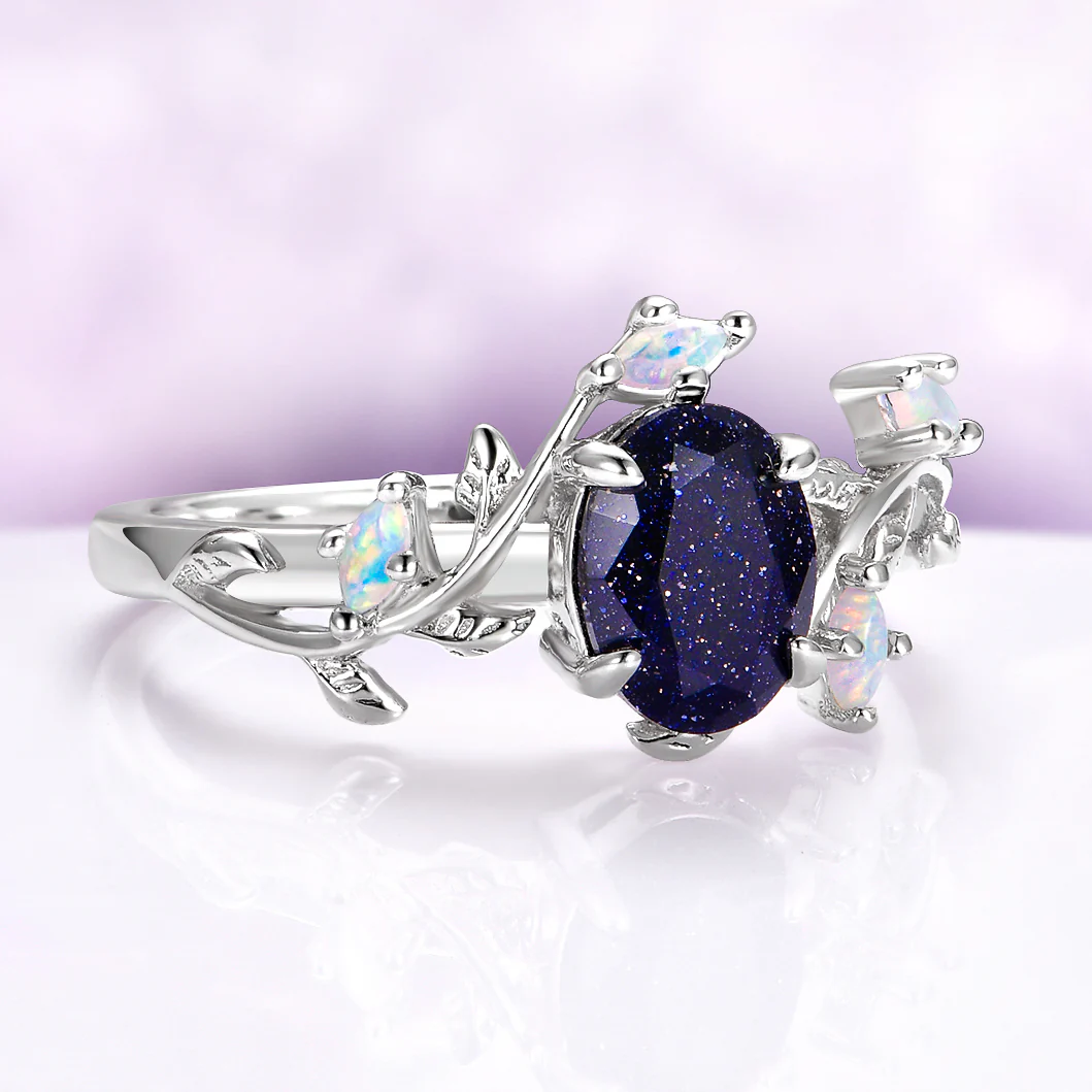 Starry Night & Australian Opal Leaf Engagement Ring in 14K White Gold - Image 4