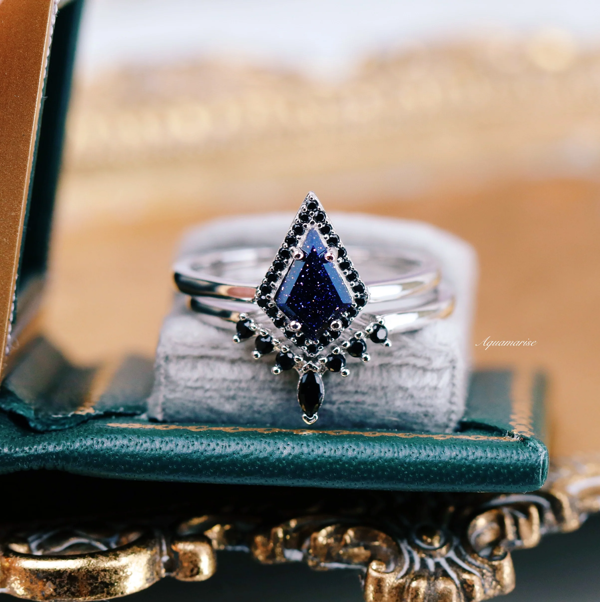 Starry Night & Black Onyx Engagement Ring Set in 14K White Gold - Image 4